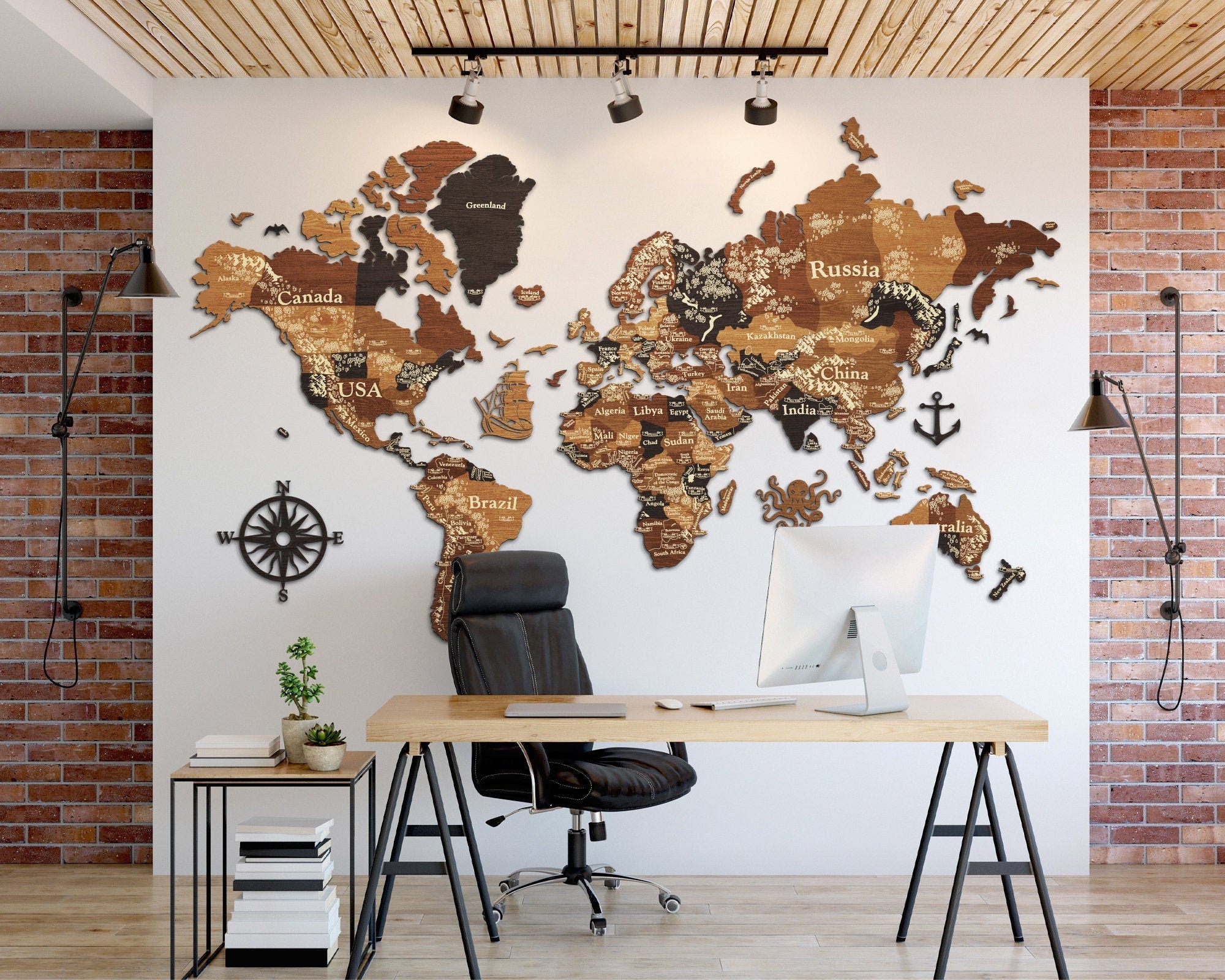 3D Wooden World Map - Wood Push Pin Travel Map