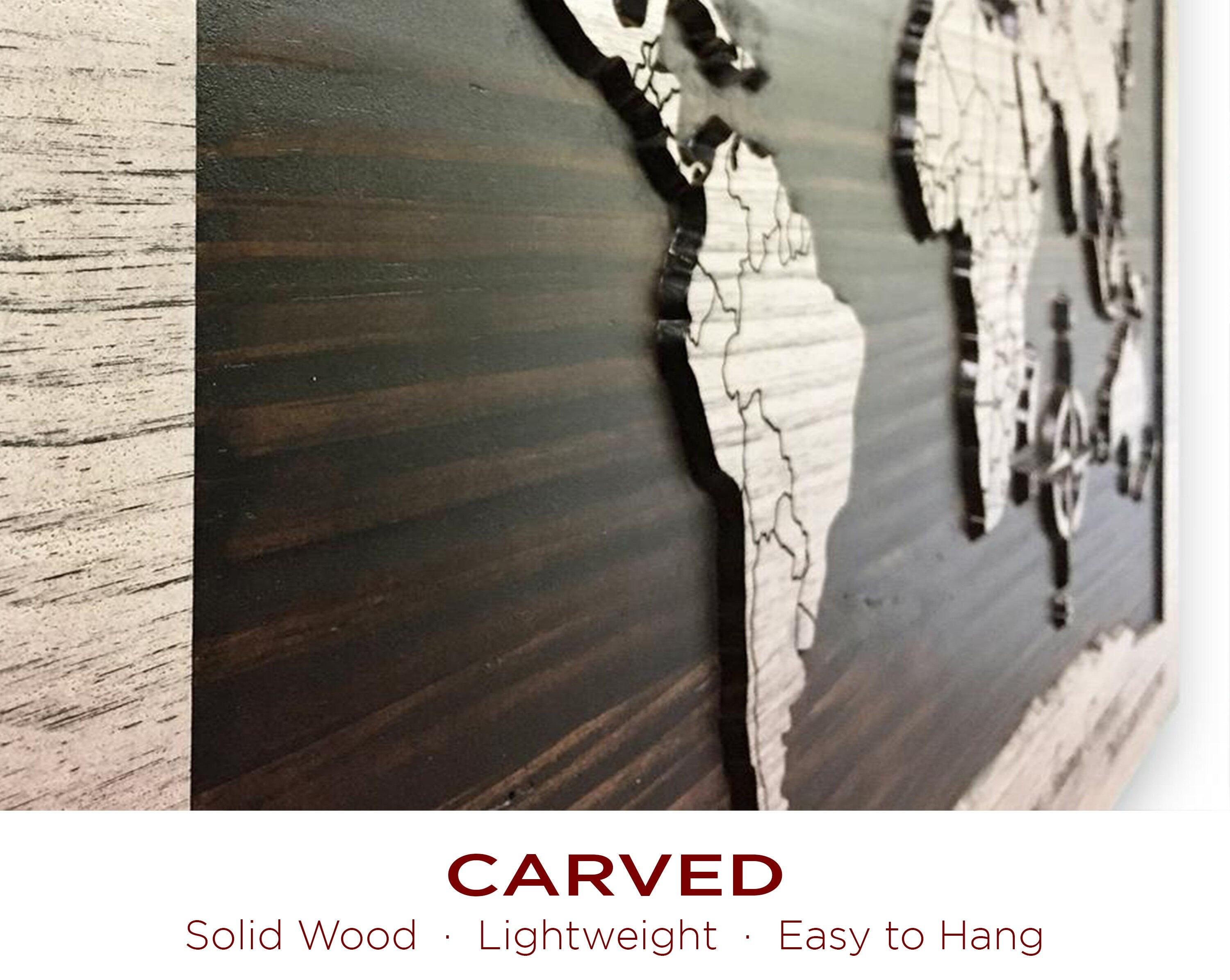 World Map Wall Art - Carved Wooden Map
