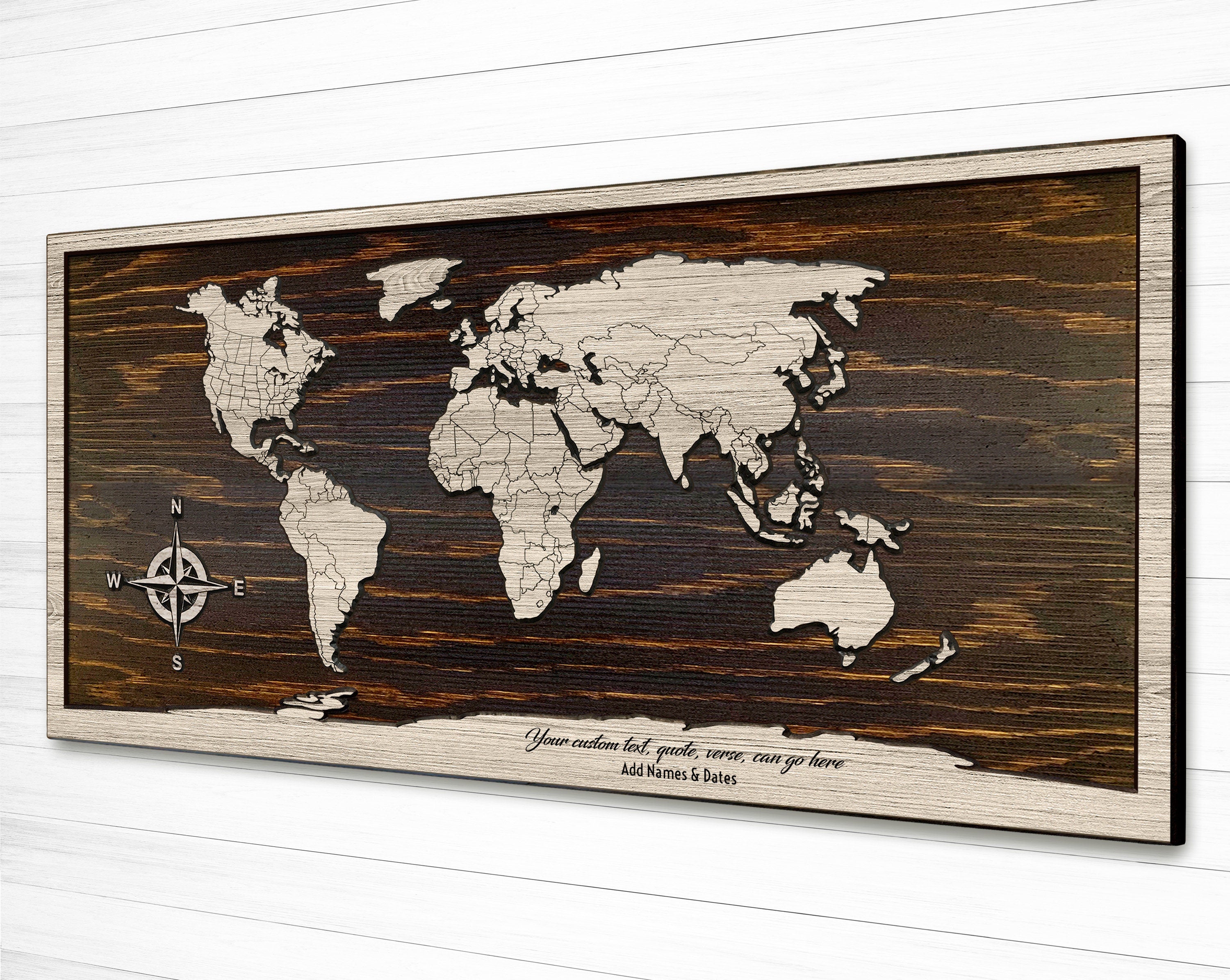 World Map Wall Art - Carved Wooden Map
