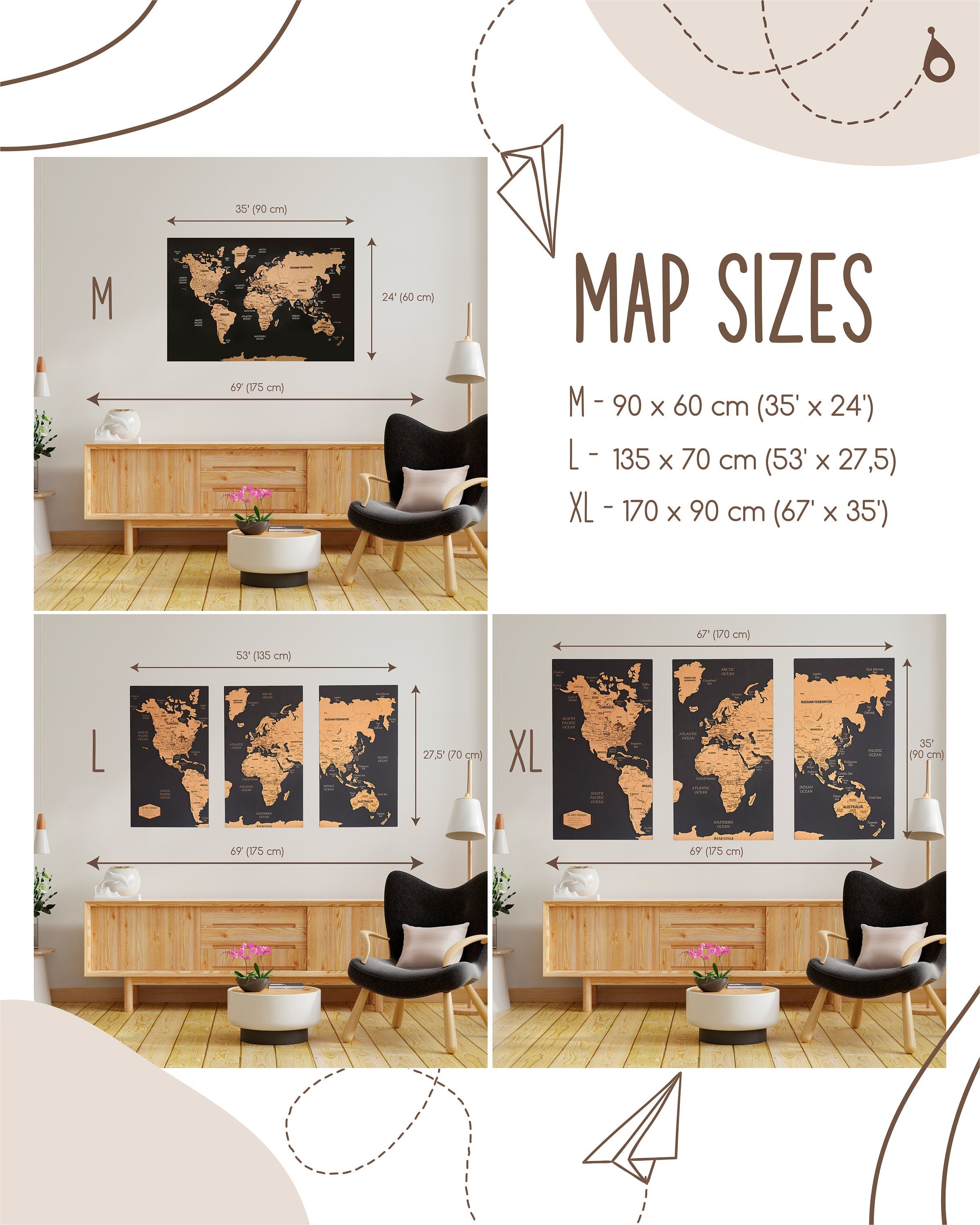 3 Piece Wall Art Apartment Decor 5th Anniversary Gift