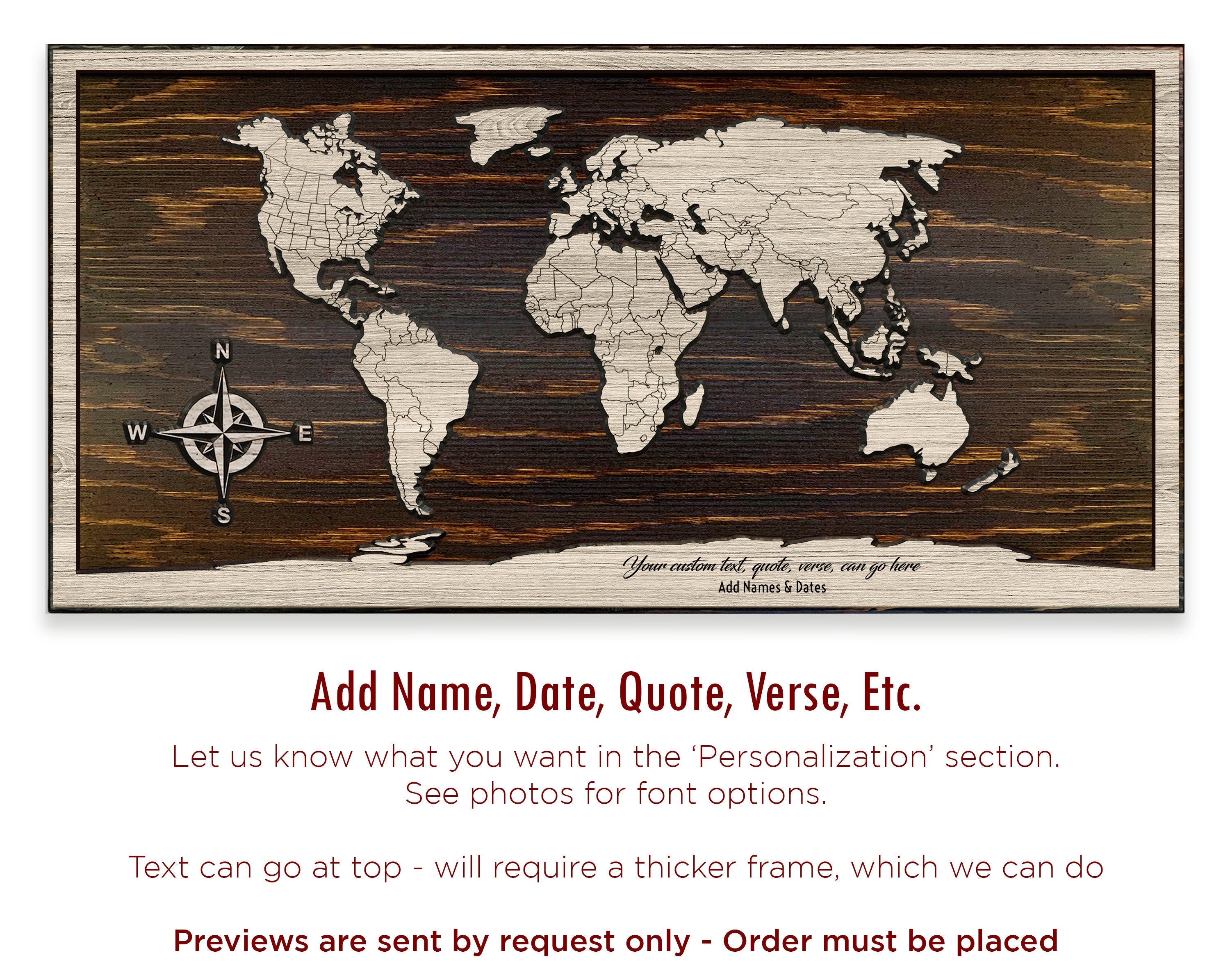 World Map Wall Art - Carved Wooden Map