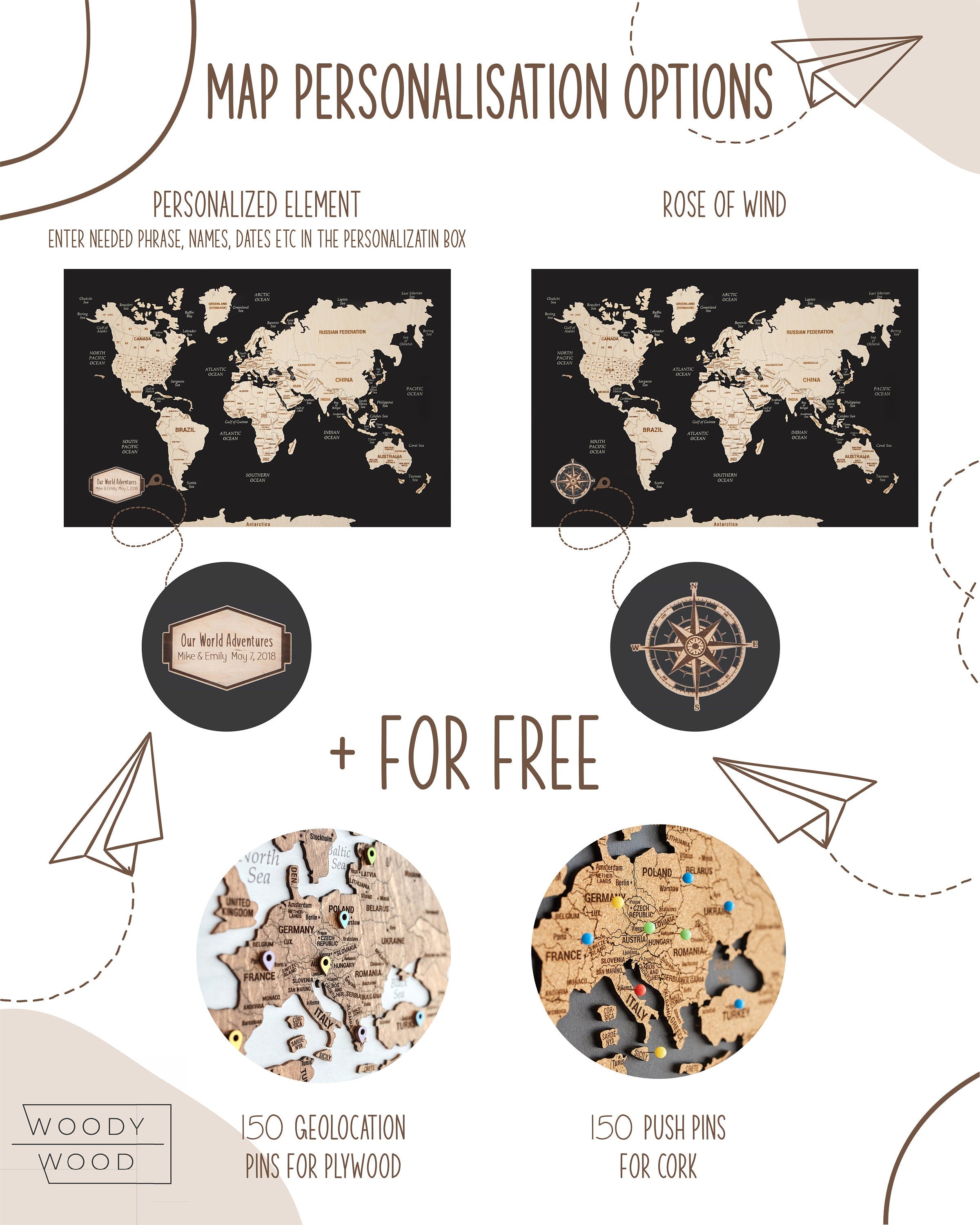 Wooden World Map Wall Décor