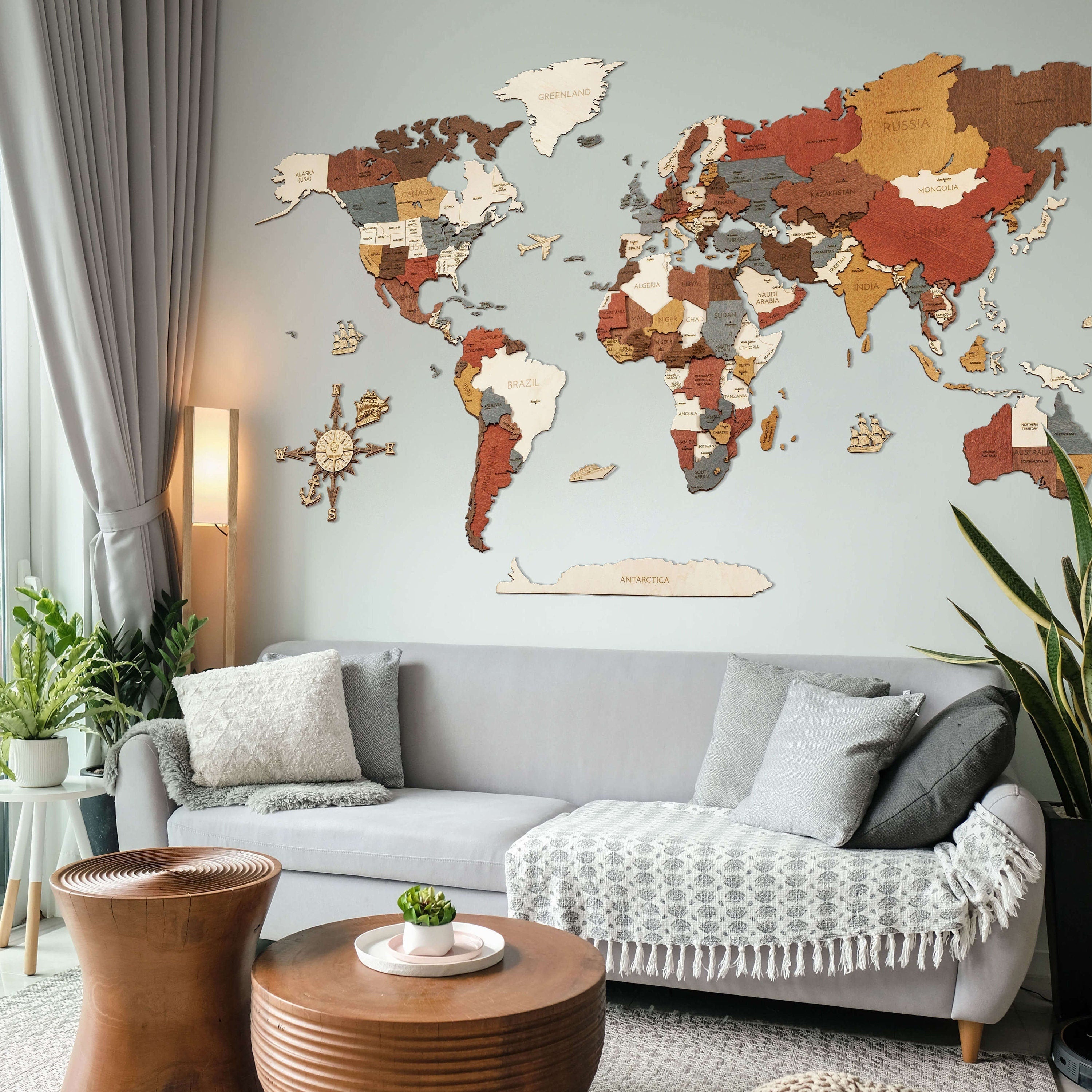 Wooden World Map Wall Decoration