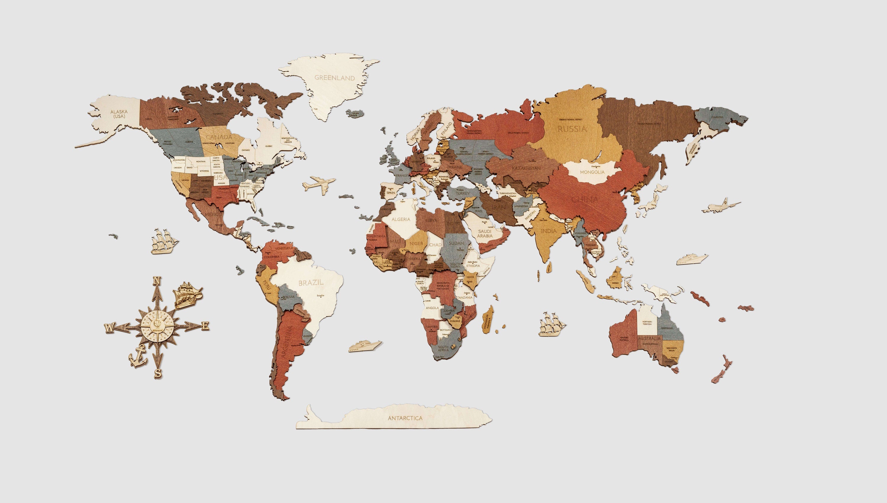 Wooden World Map Wall Decoration
