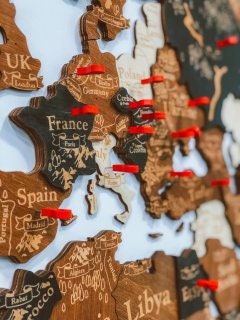 3D Wooden World Map - Wood Push Pin Travel Map