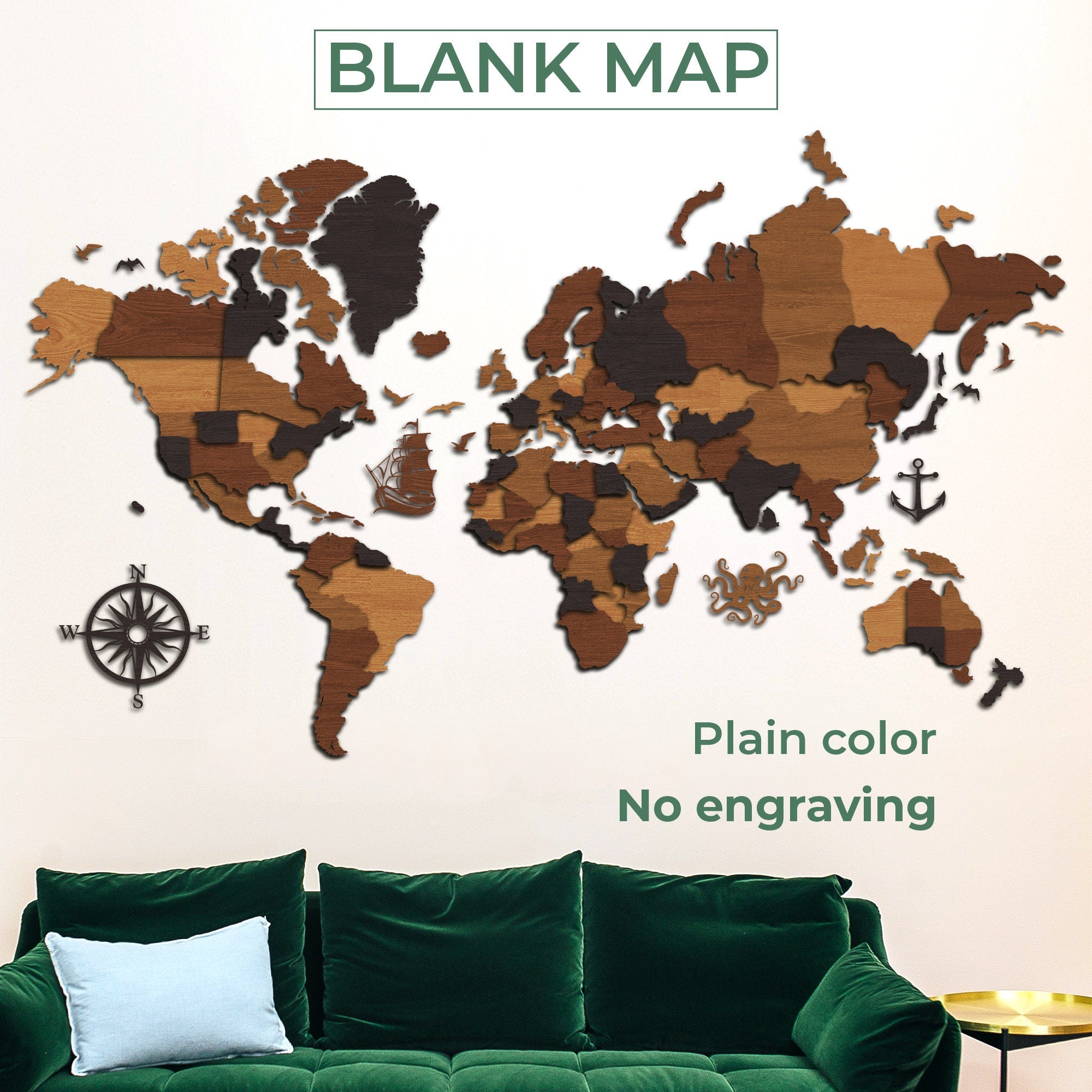 3D Wooden World Map - Wood Push Pin Travel Map