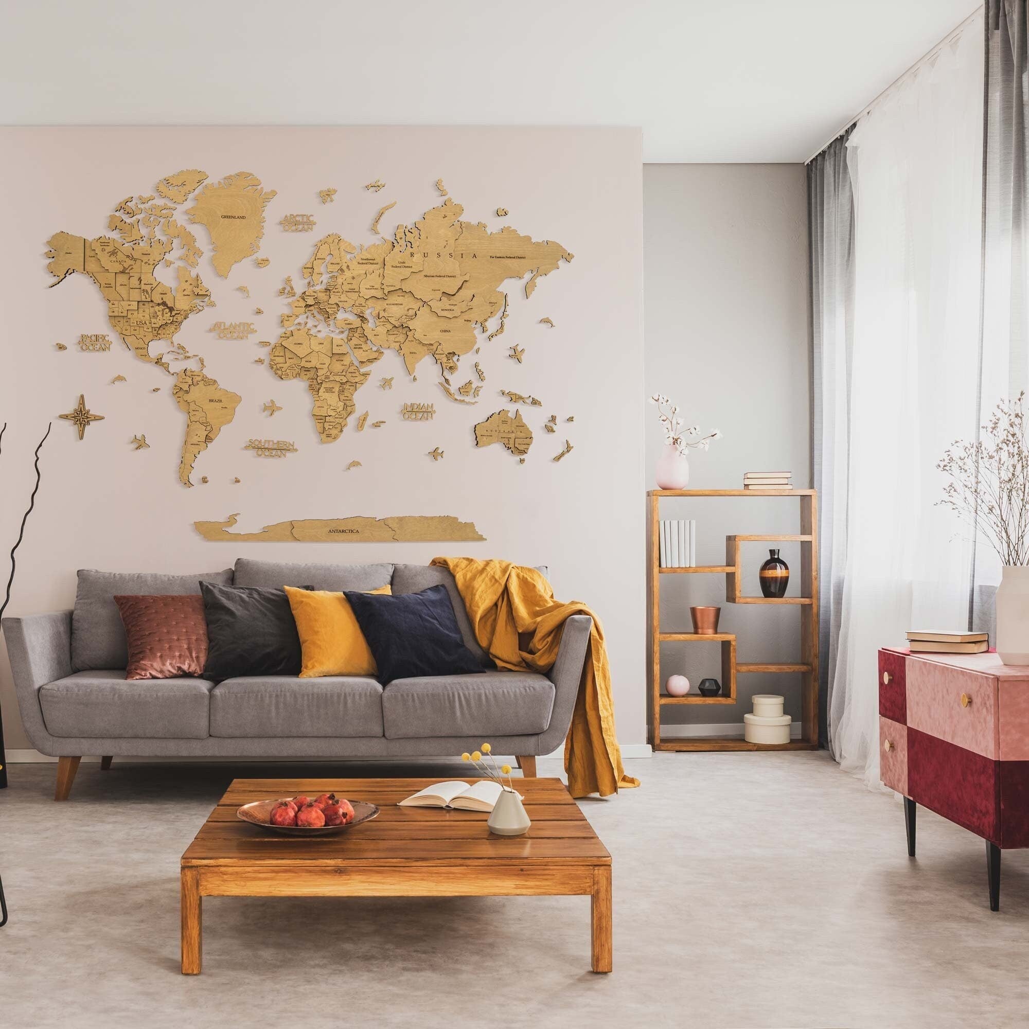 3D Wooden World Map - Travel World Map