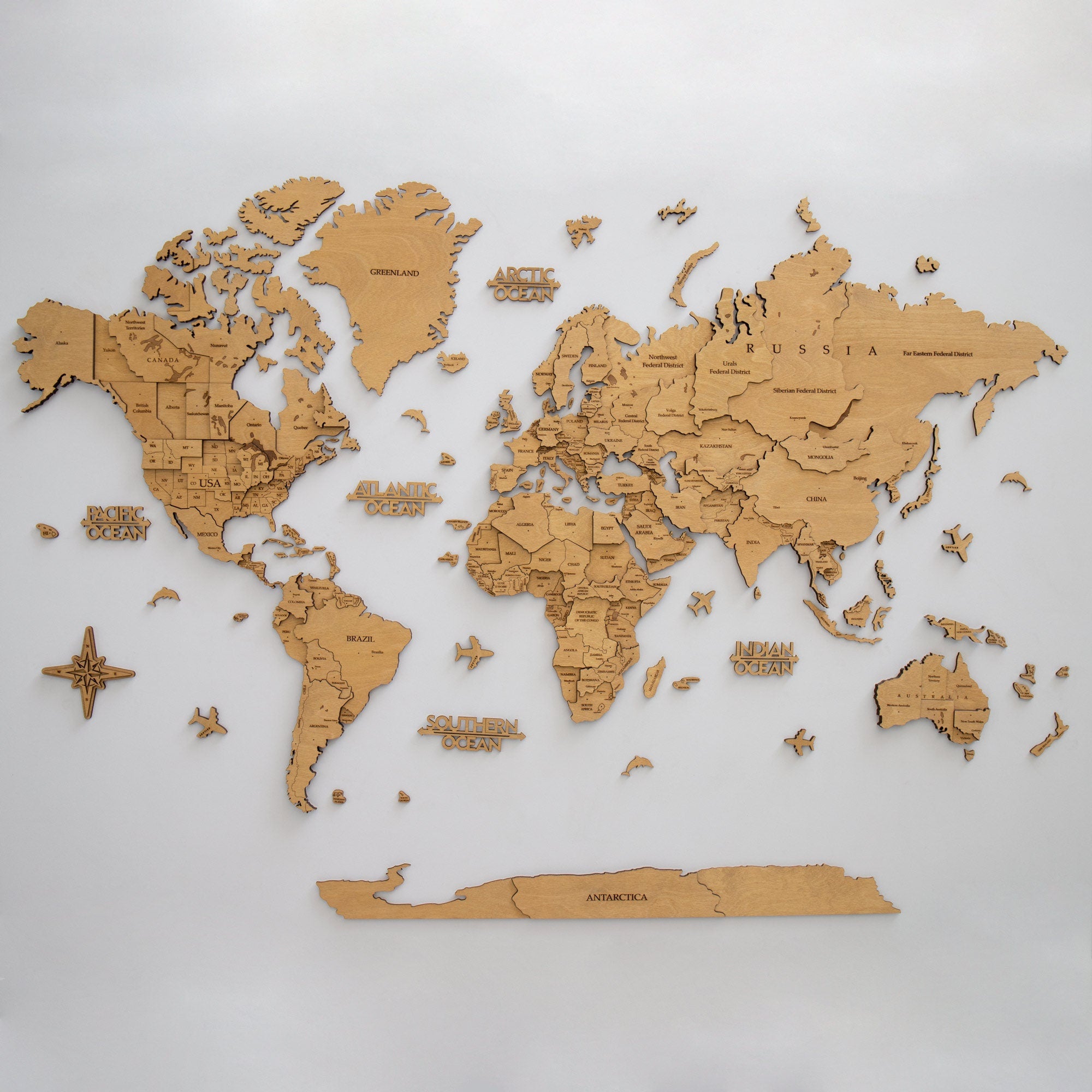 3D Wooden World Map - Travel World Map
