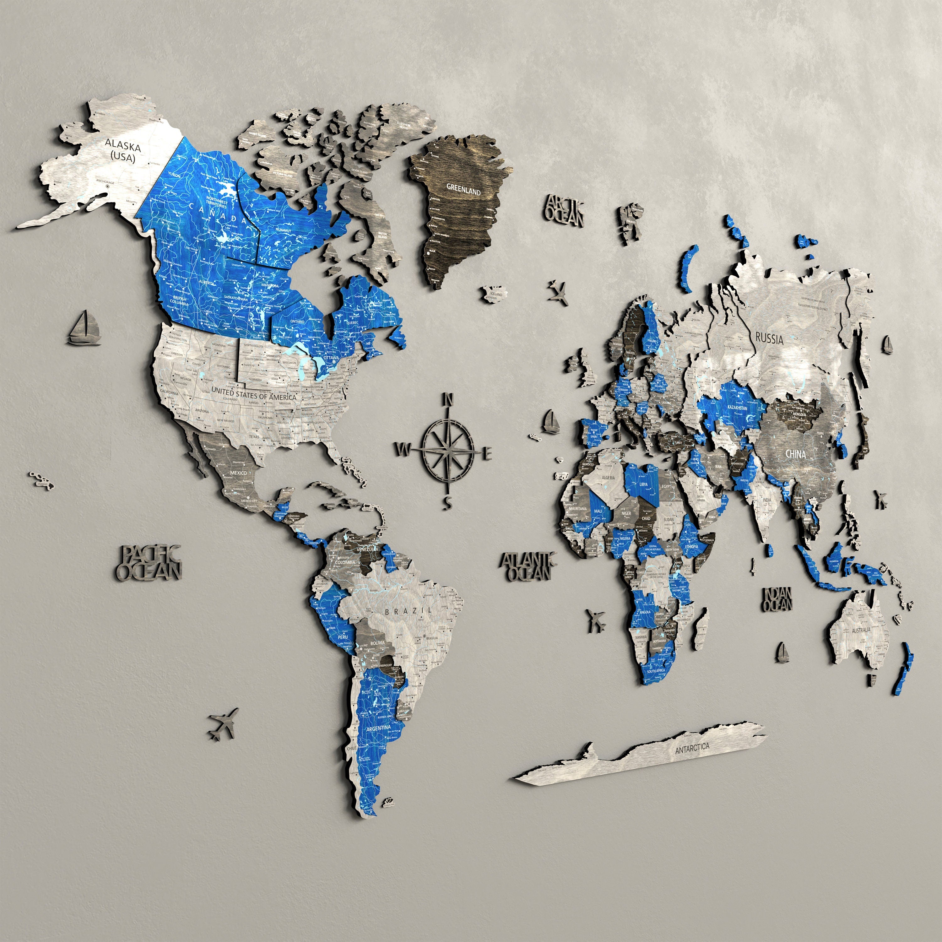 3D Wood World Map Home Décor