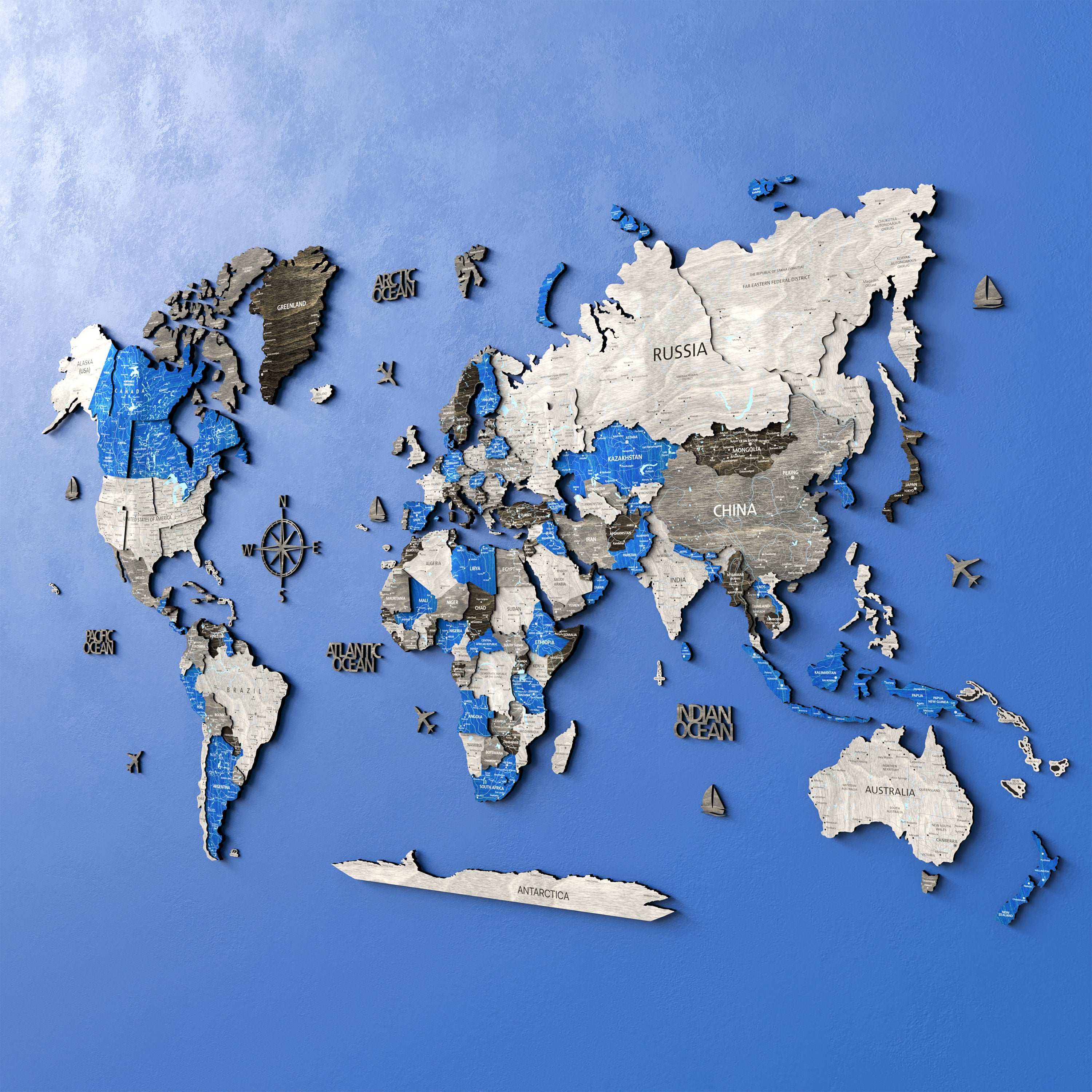 3D Wood World Map Home Décor
