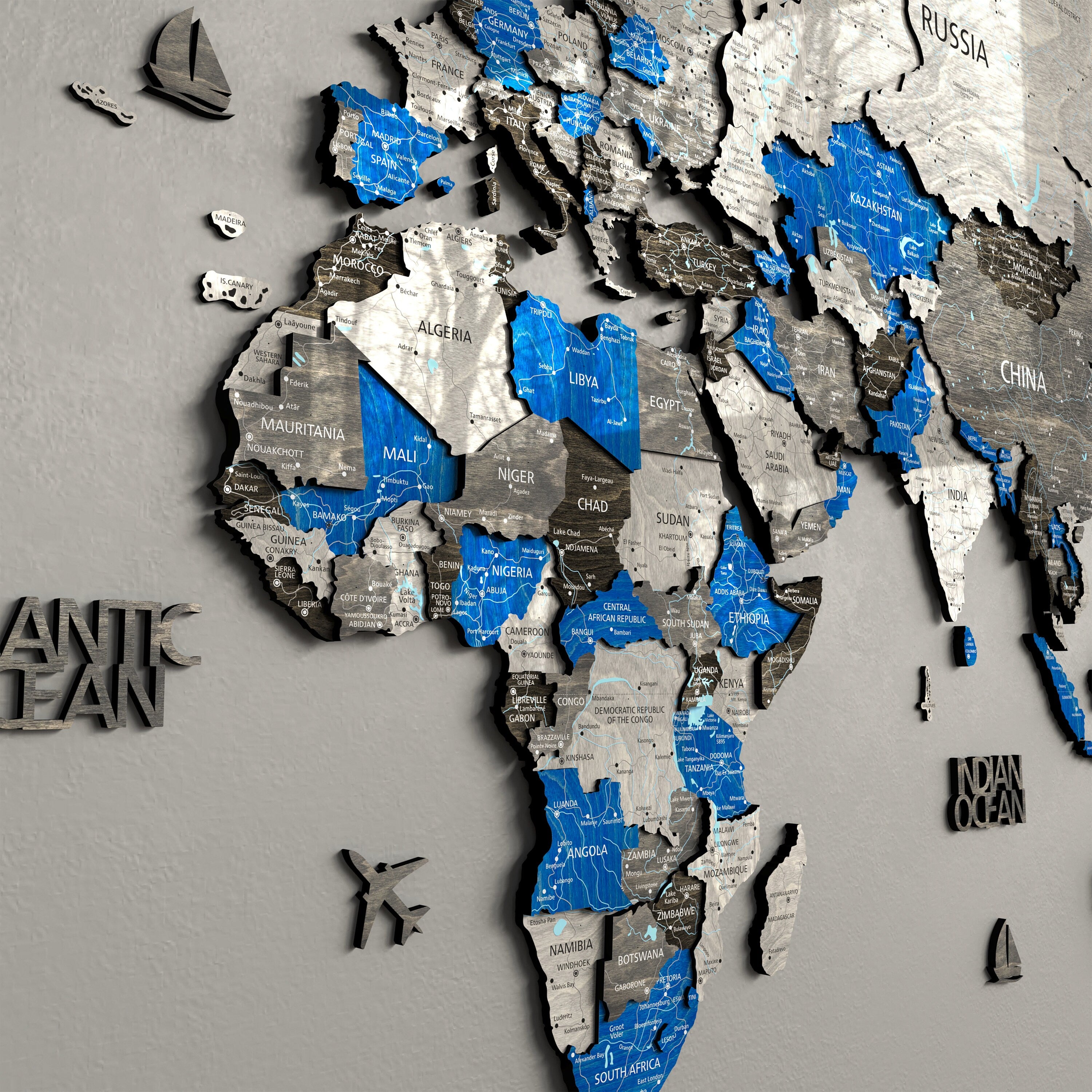 3D Wood World Map Home Décor
