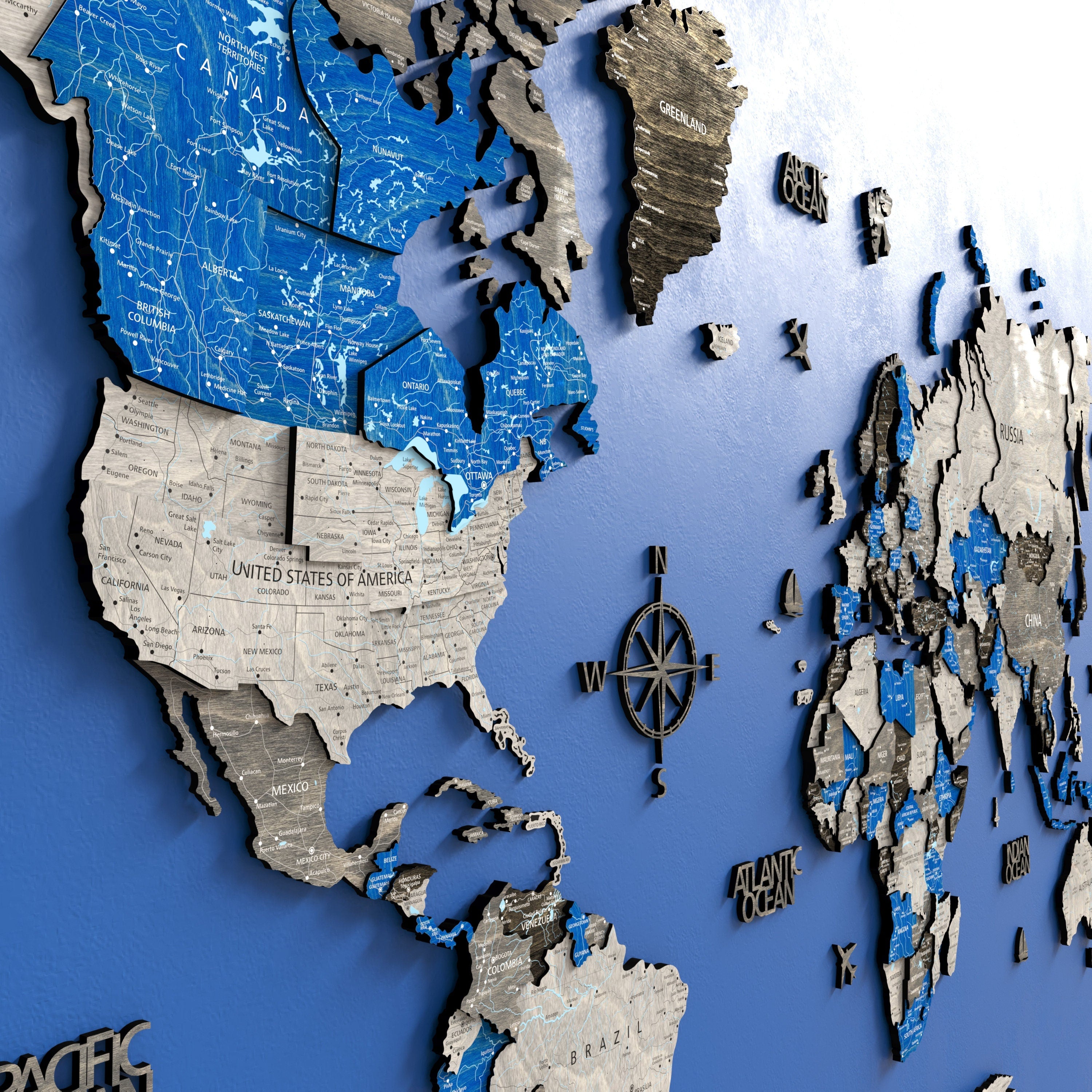 3D Wood World Map Home Décor