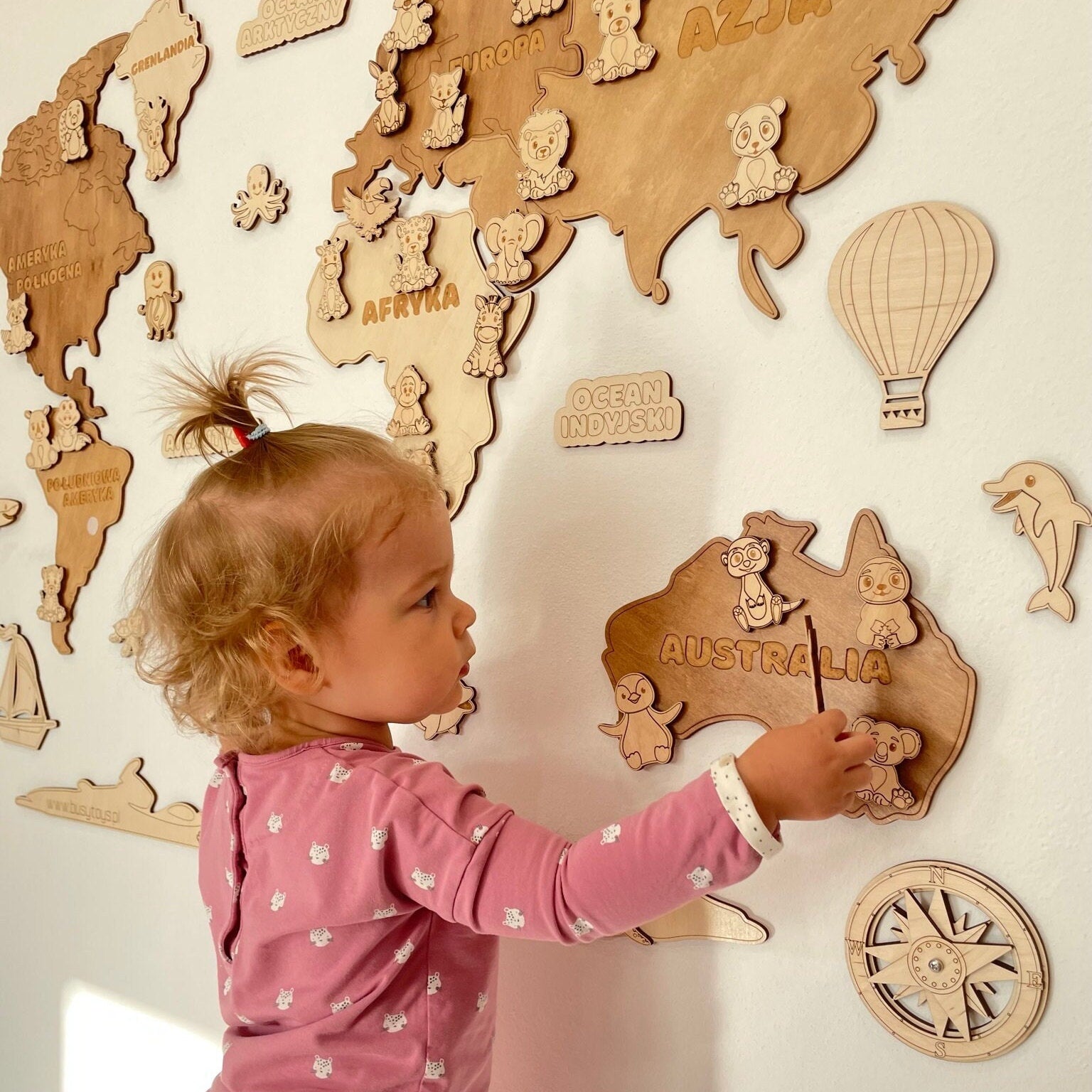 Kids world map safari nursery decor girls boys room