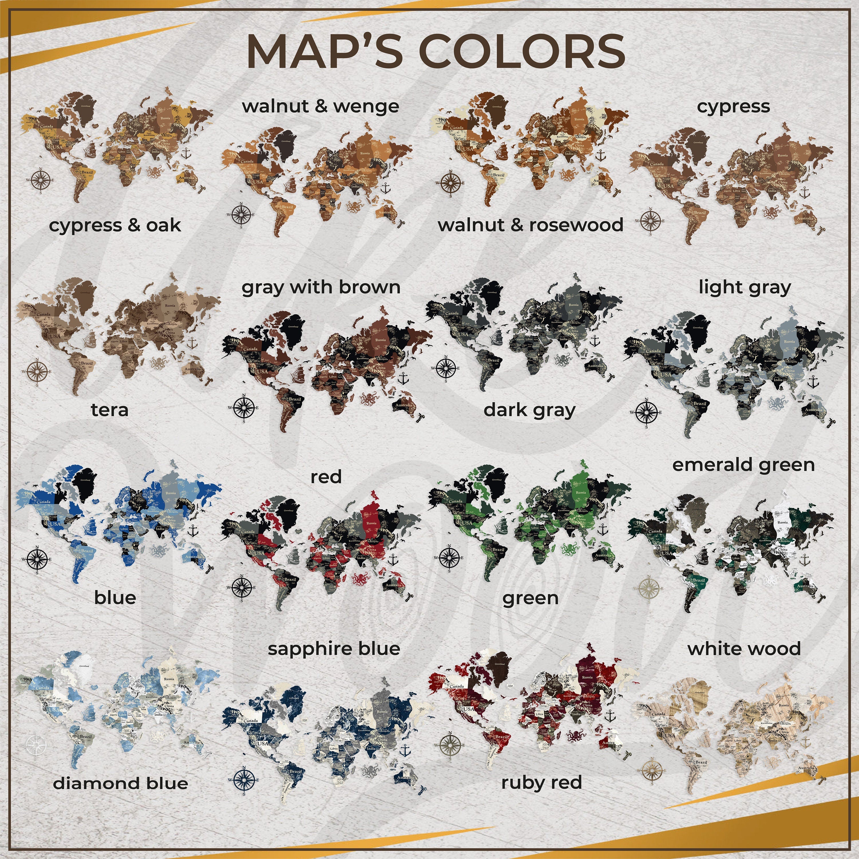 3D Wooden World Map - Wood Push Pin Travel Map