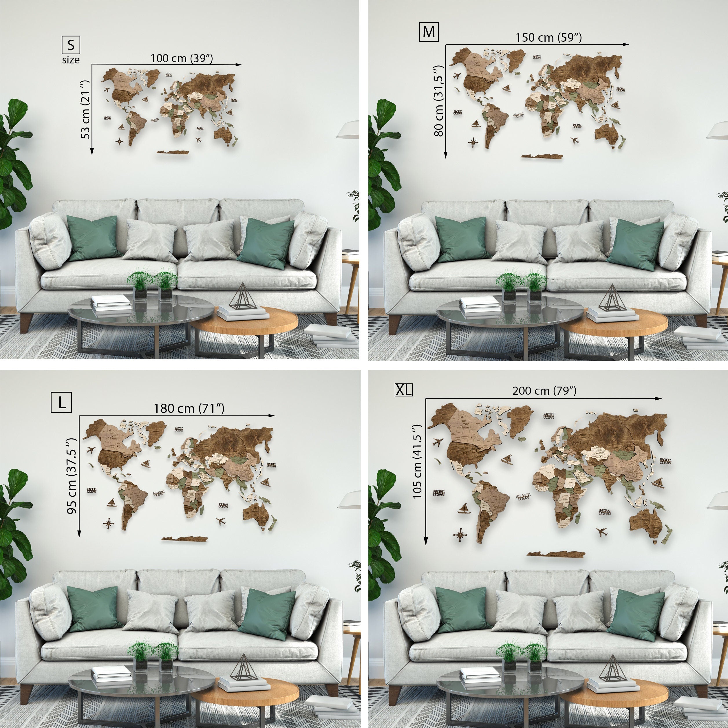 Push Pin Map Weltkarte Holz Wall Decor