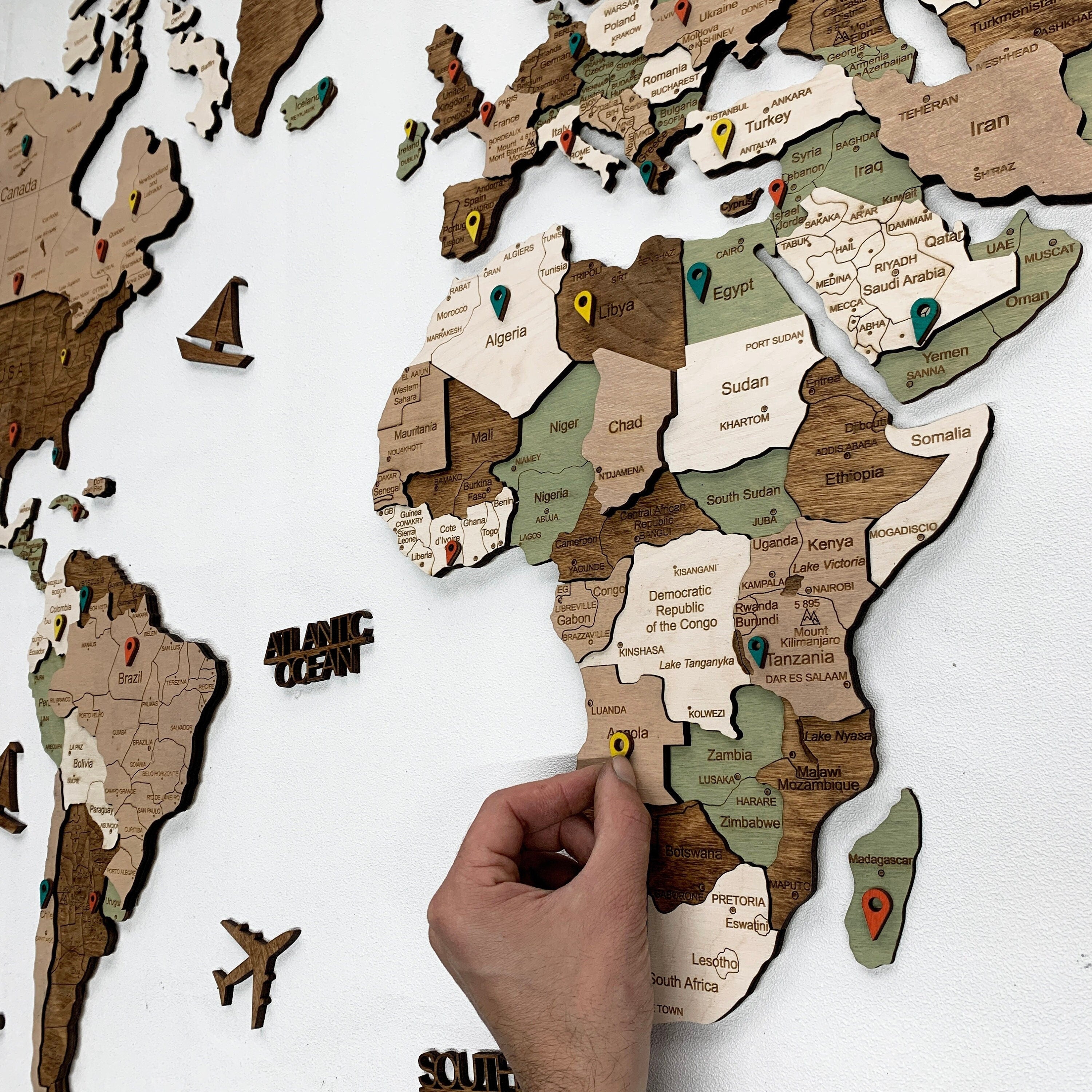 Push Pin Map Weltkarte Holz Wall Decor