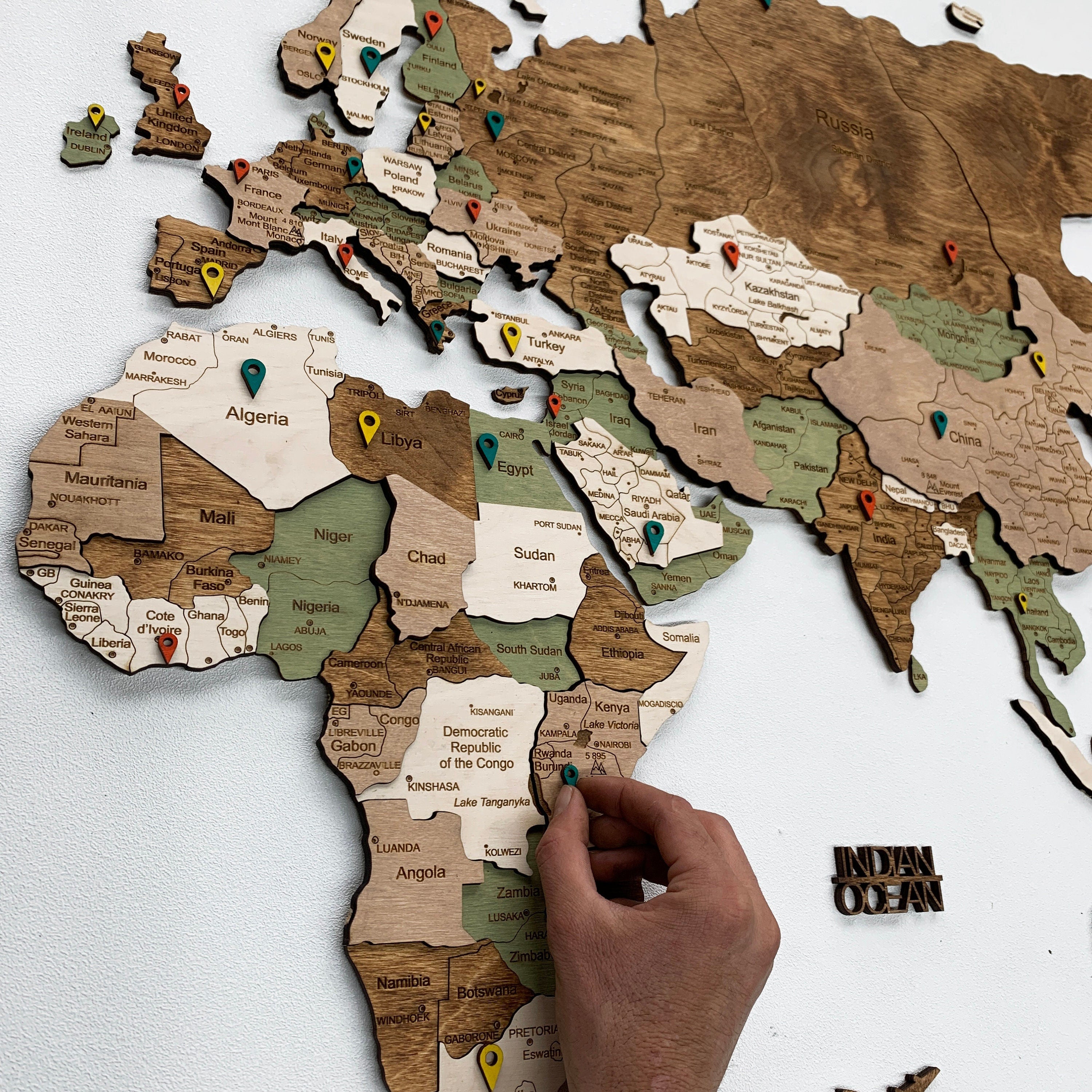 Push Pin Map Weltkarte Holz Wall Decor