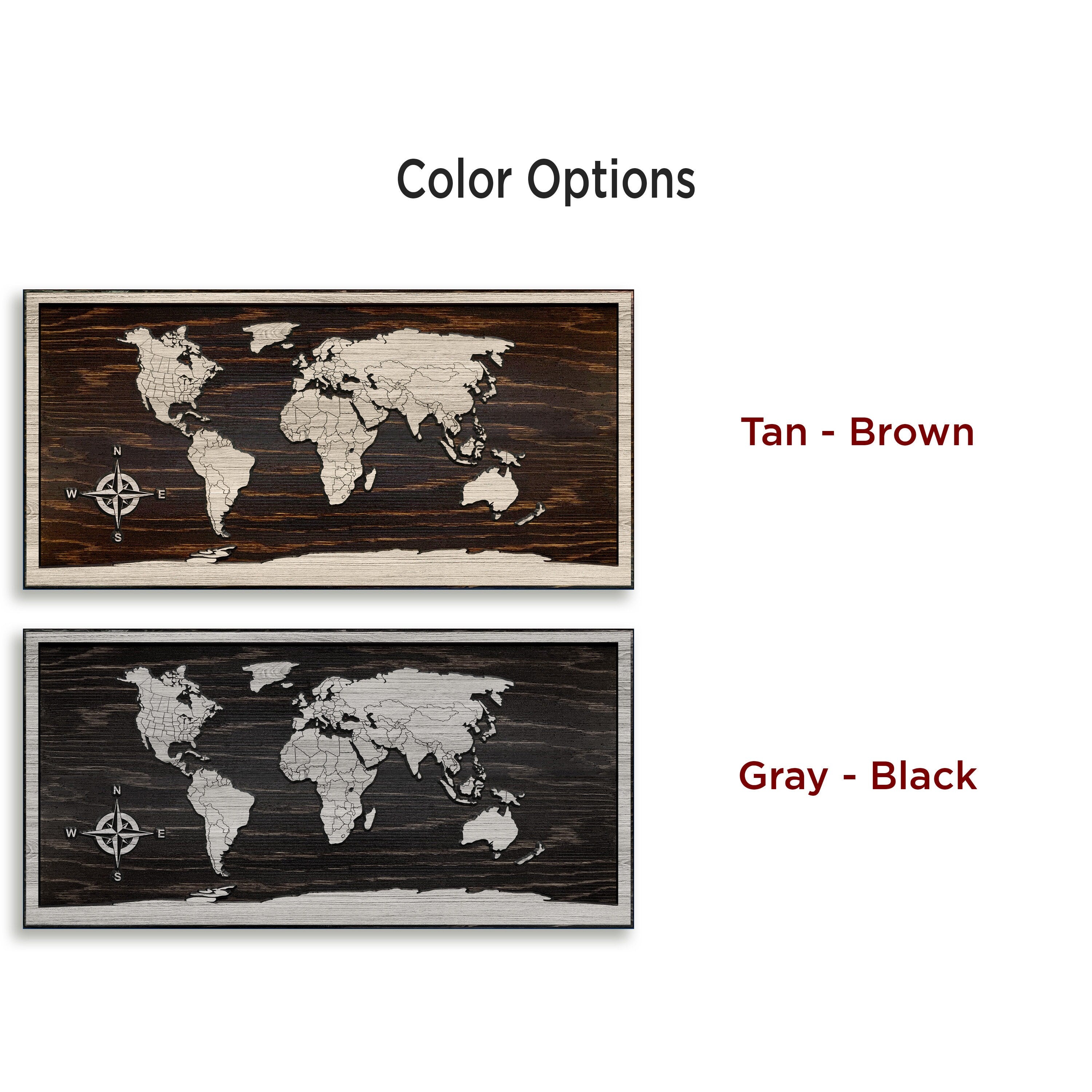 World Map Wall Art - Carved Wooden Map