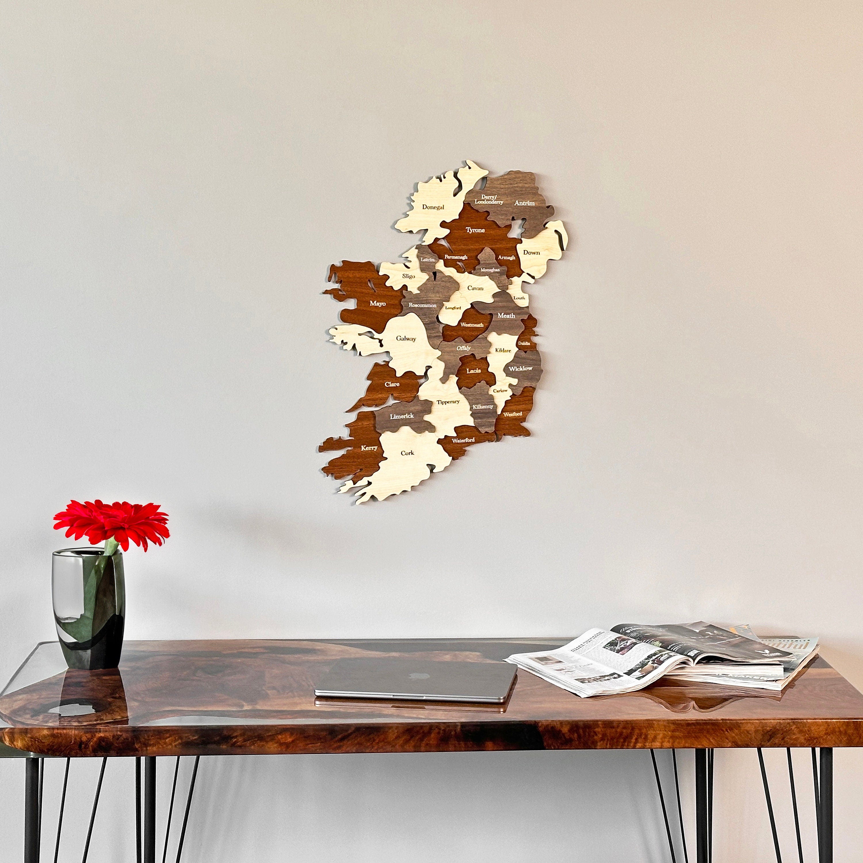 Wooden Ireland Map Wall Home Office Décor