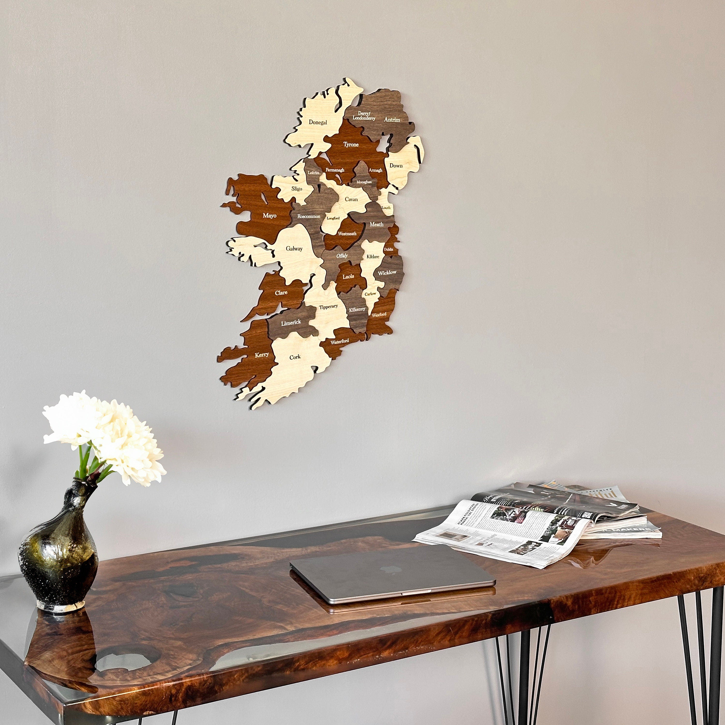 Wooden Ireland Map Wall Home Office Décor