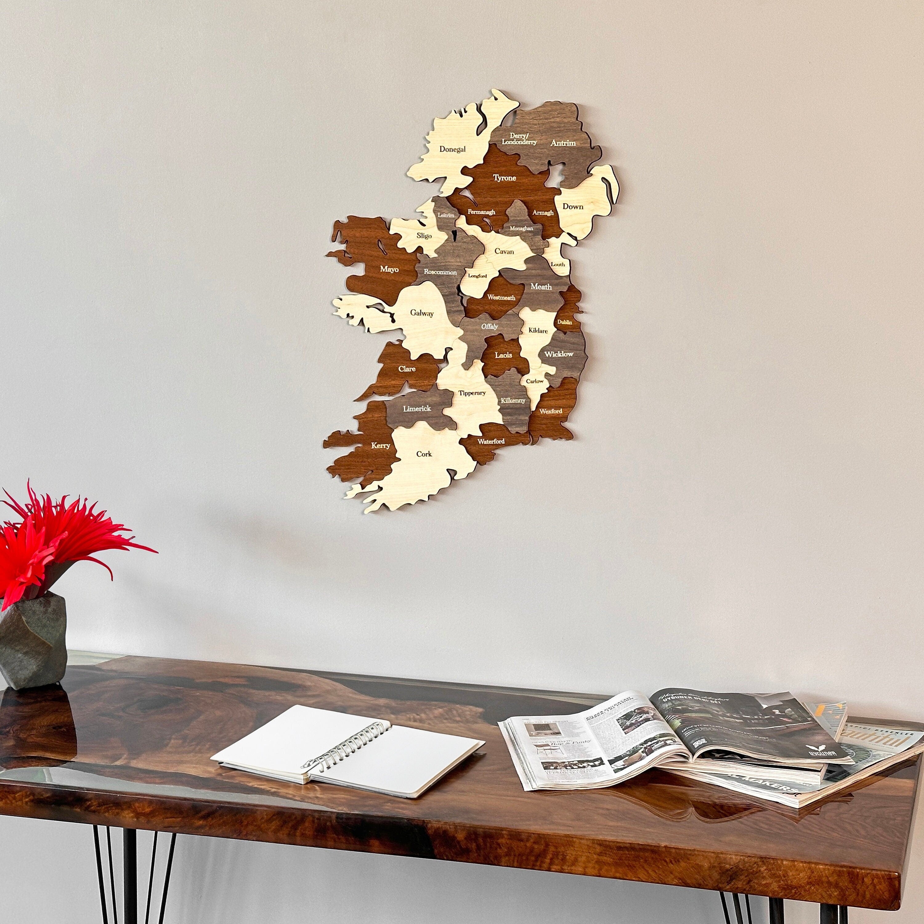 Wooden Ireland Map Wall Home Office Décor