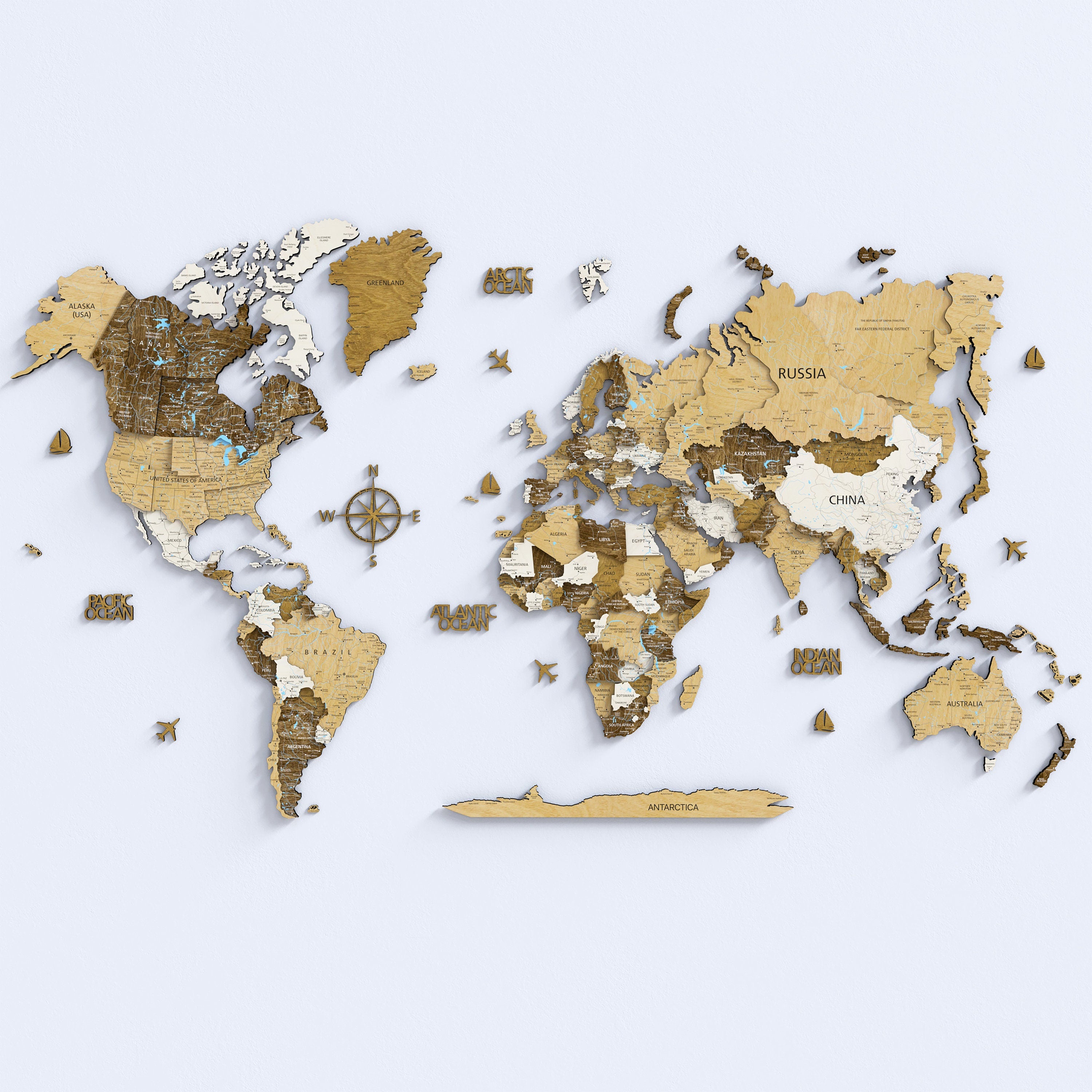 Large World Map Wall Art Decor 5th Anniversry Gift