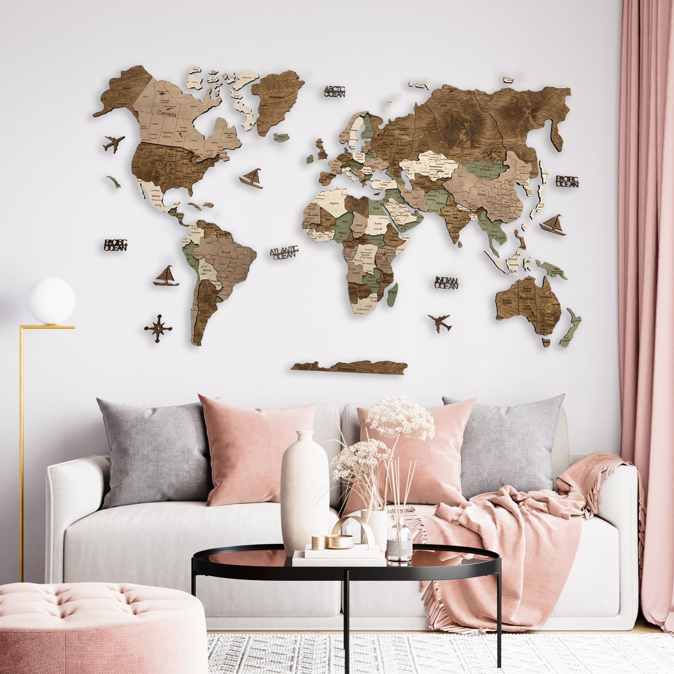 Push Pin Map Weltkarte Holz Wall Decor