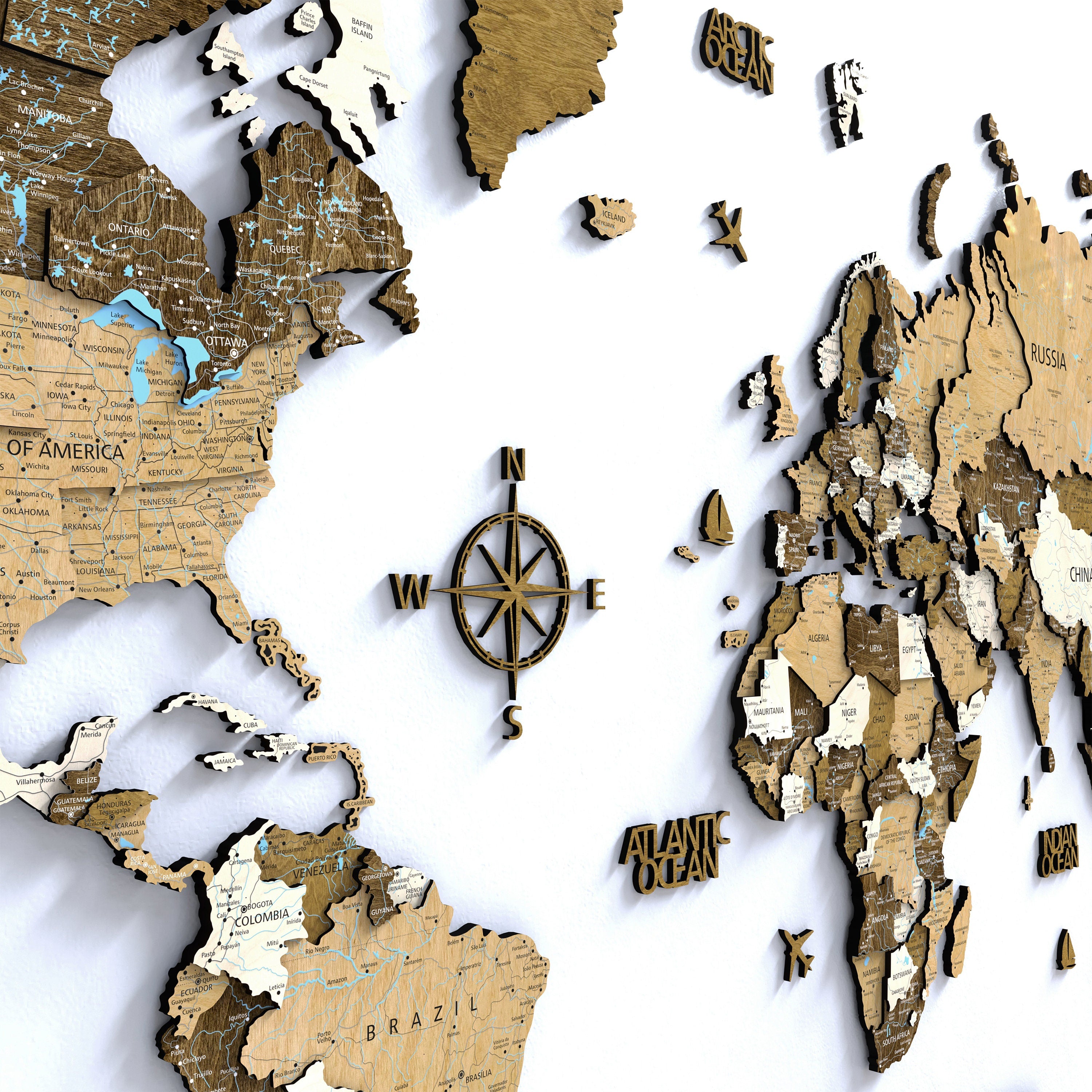 Large World Map Wall Art Decor 5th Anniversry Gift