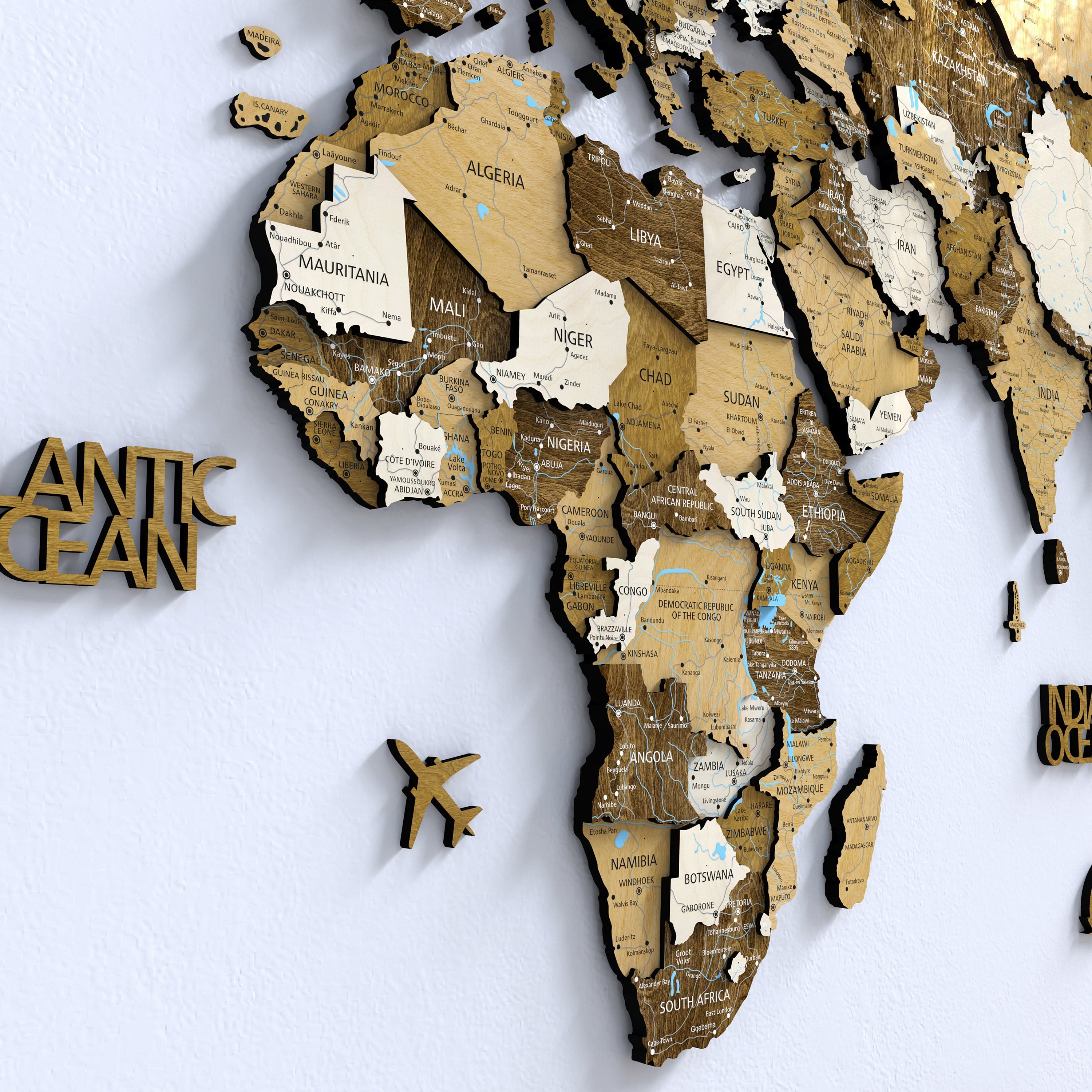 Large World Map Wall Art Decor 5th Anniversry Gift