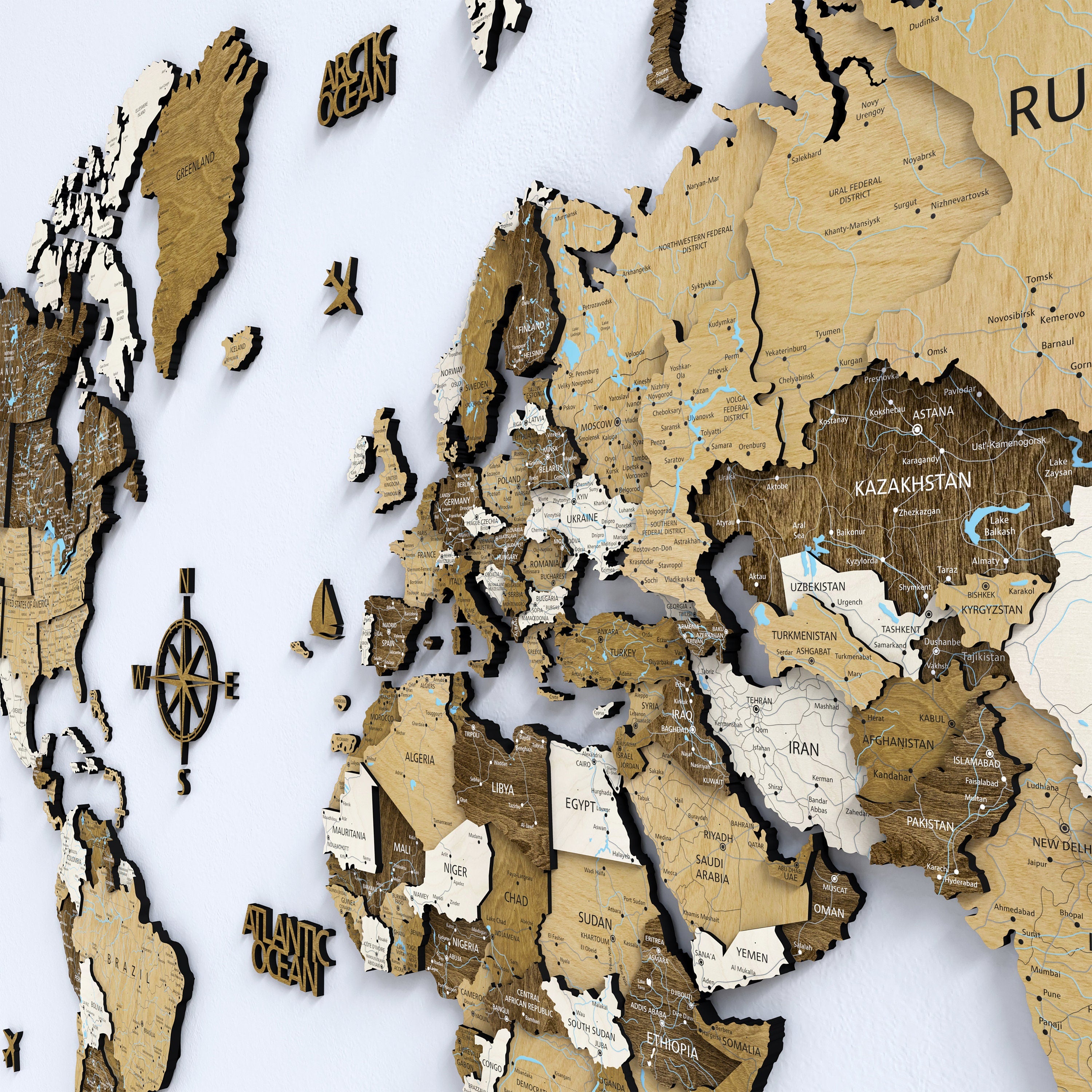Large World Map Wall Art Decor 5th Anniversry Gift