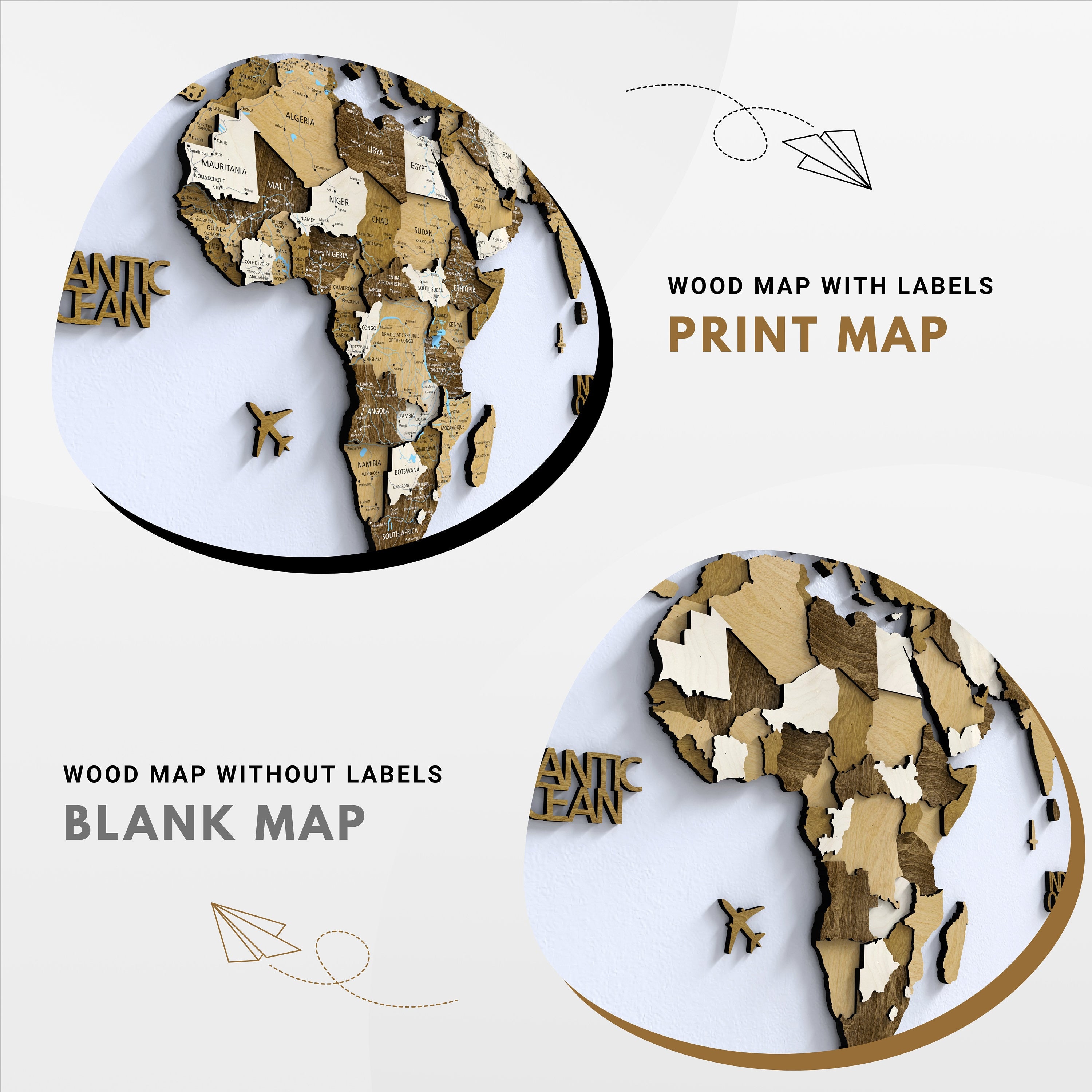 Large World Map Wall Art Decor 5th Anniversry Gift