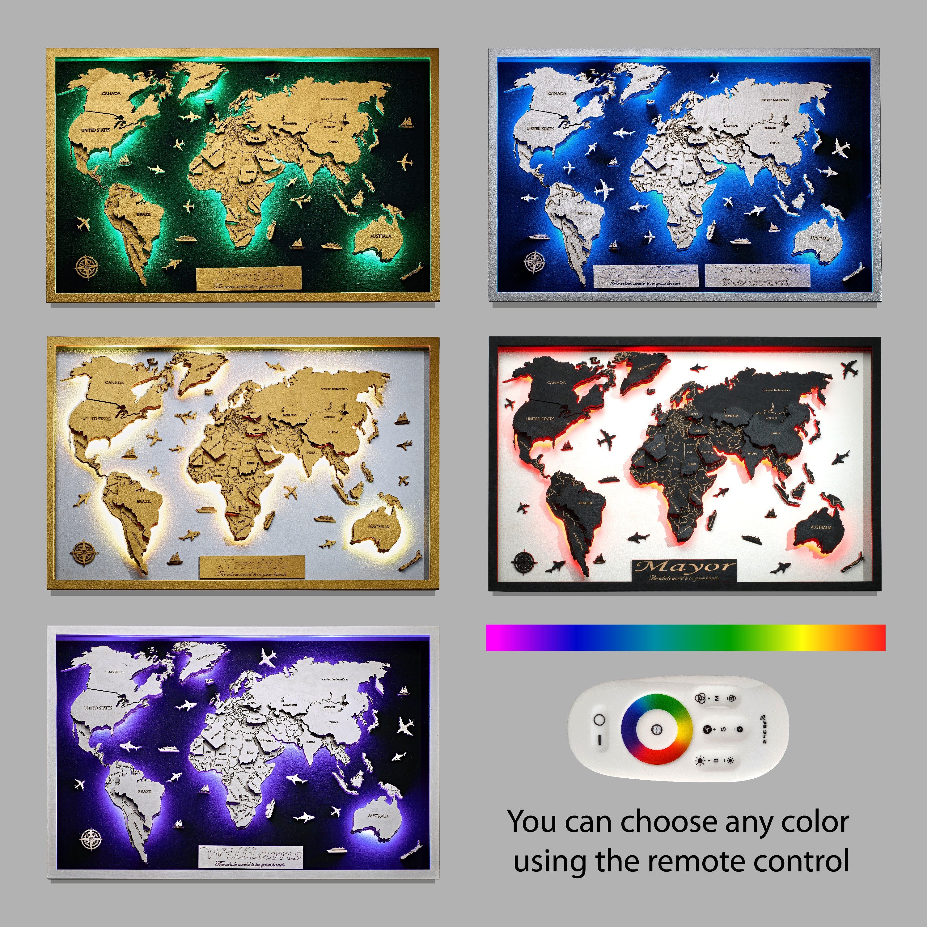 LED Wooden World Map Handmade