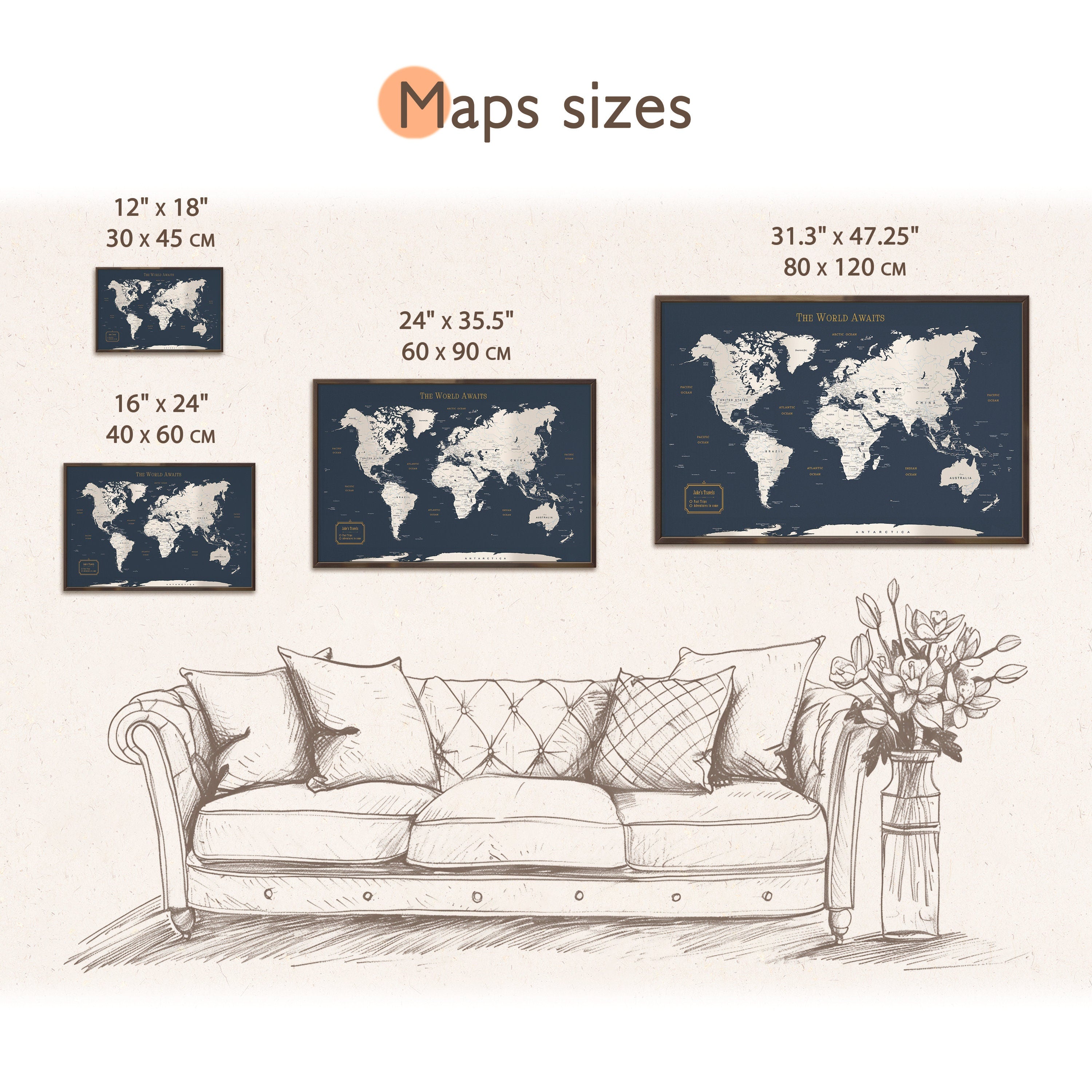 Push Pin World Map - Personalized Gift Framed Map