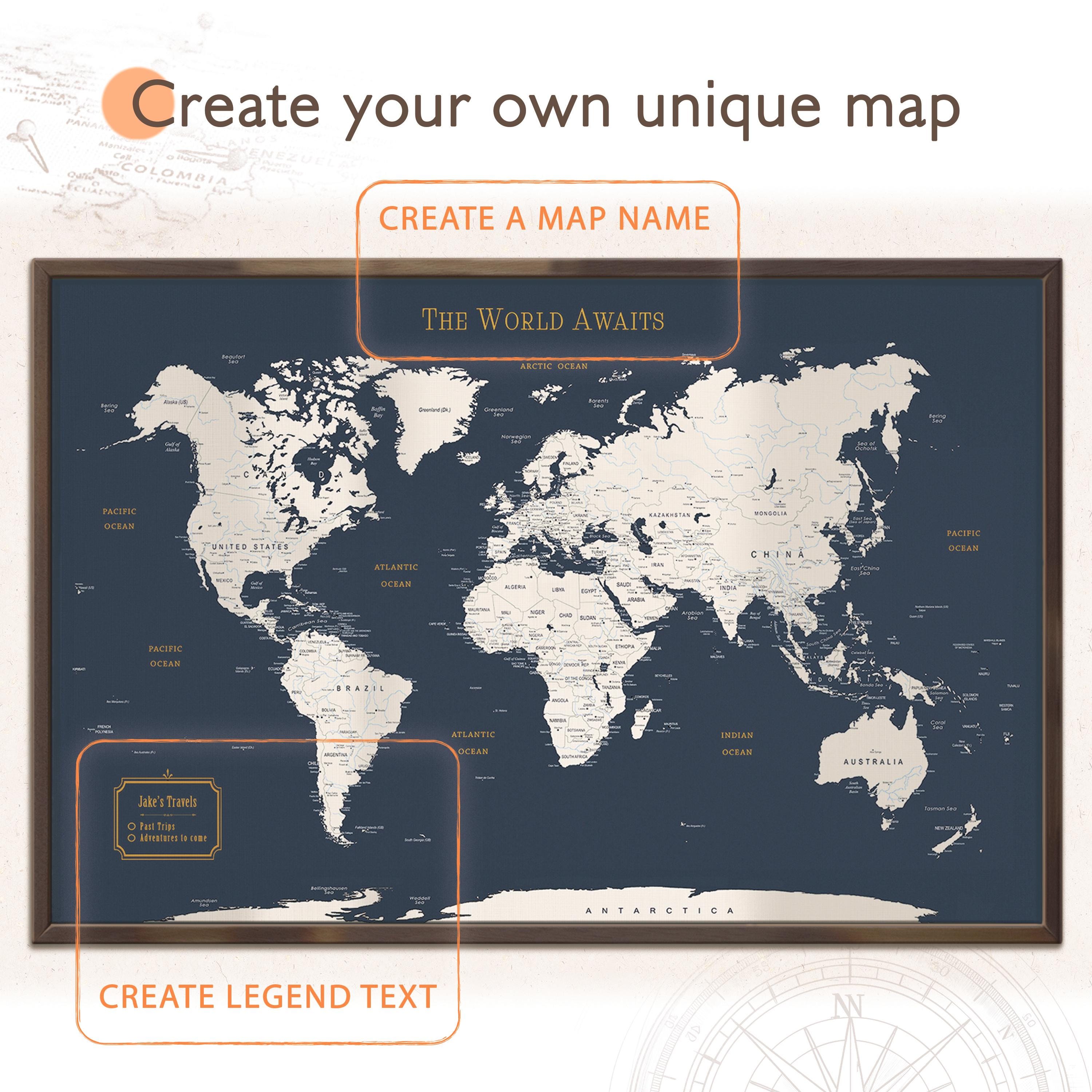 Push Pin World Map - Personalized Gift Framed Map