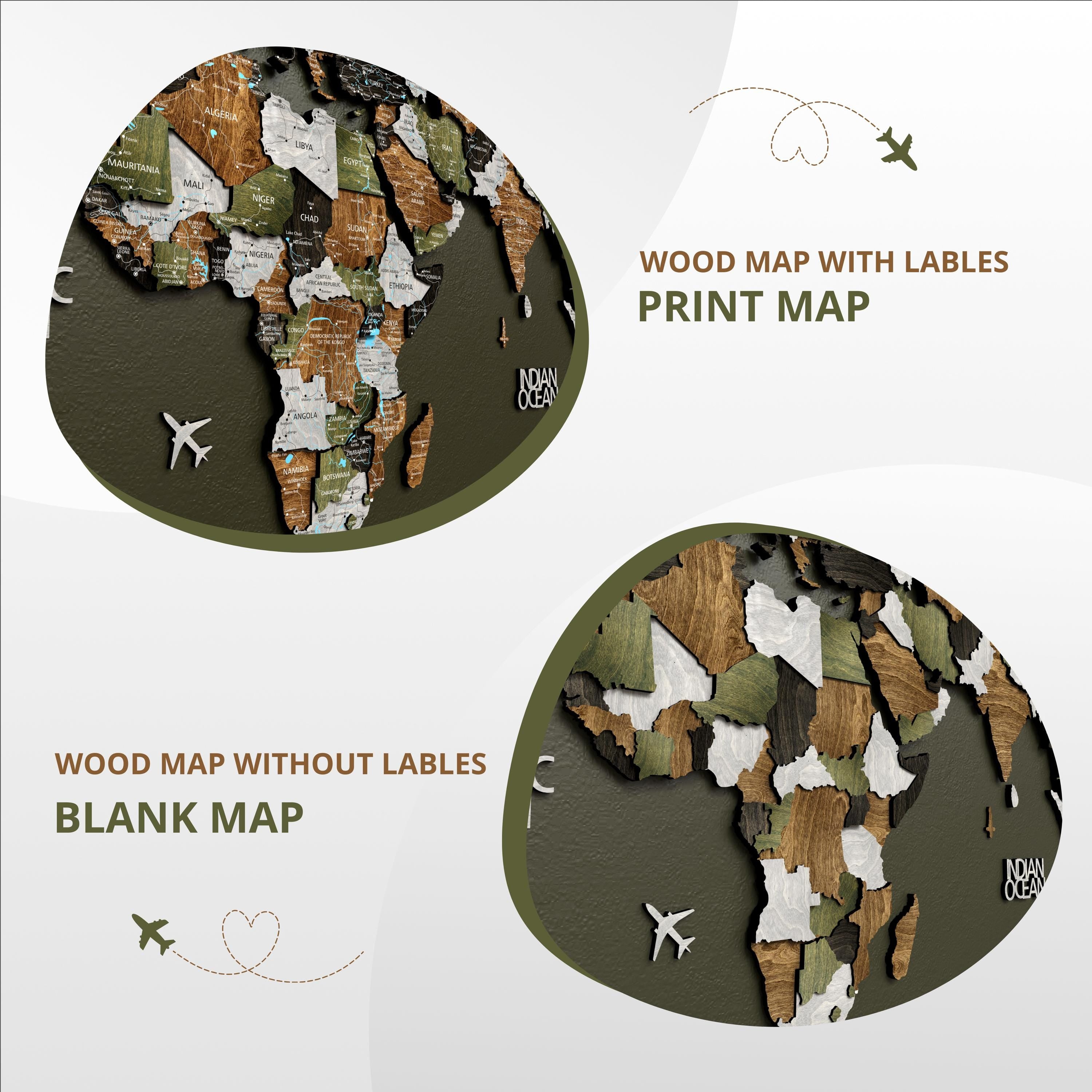 3D Wooden World Push Pin Travel Map