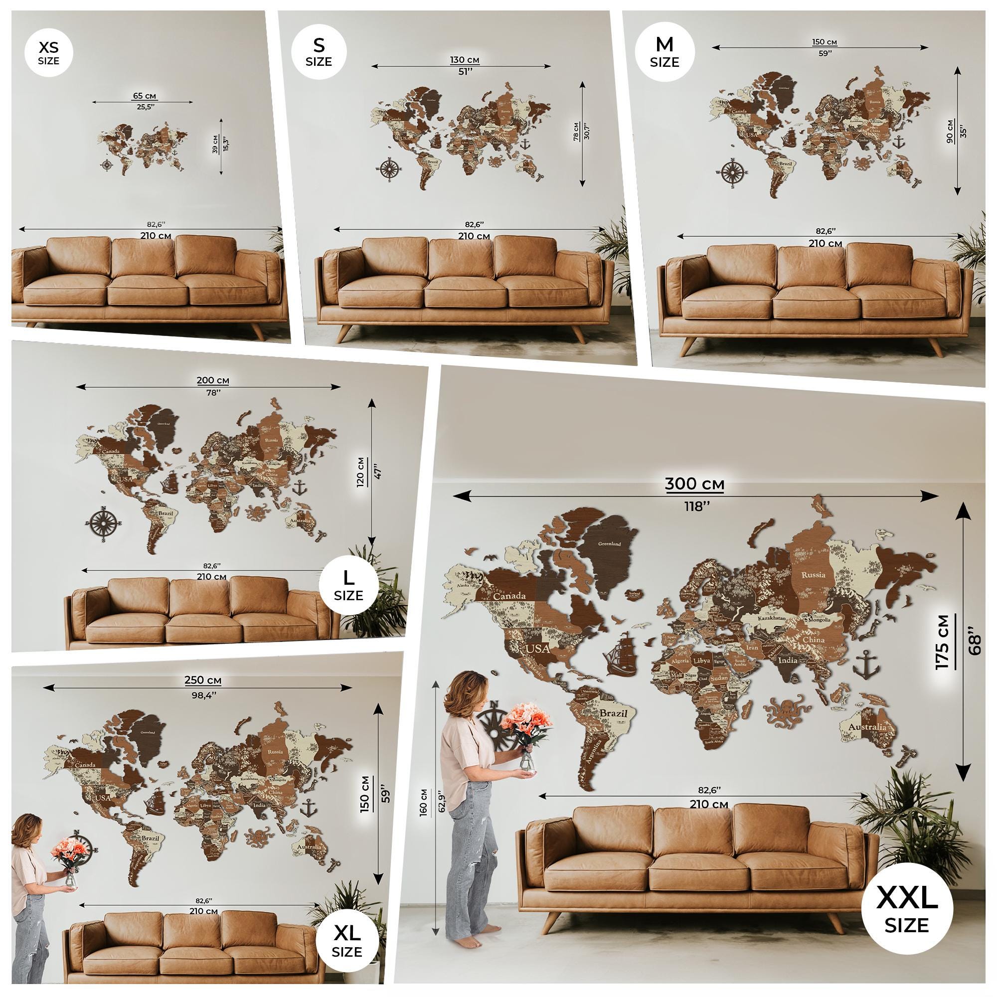3D Wooden World Map - Wood Push Pin Travel Map