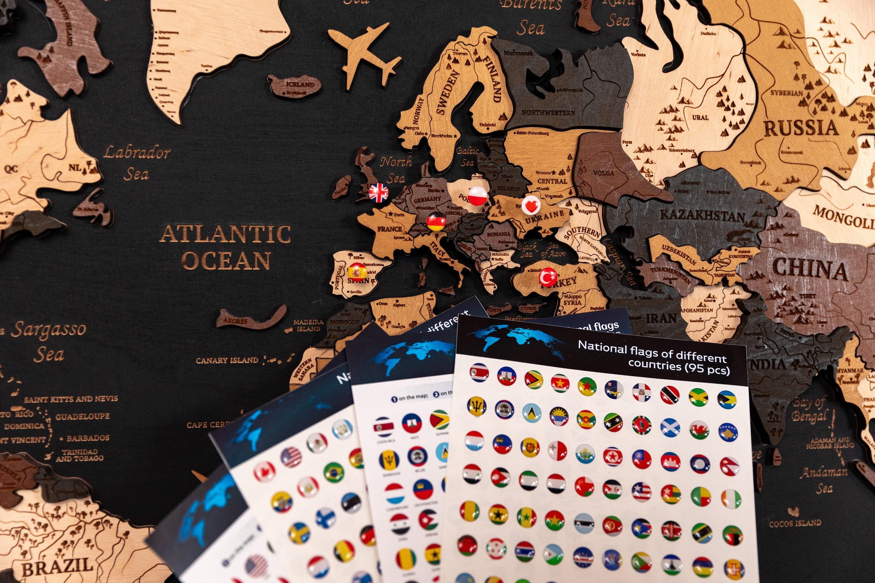 Wooden World Map Push Pin Map