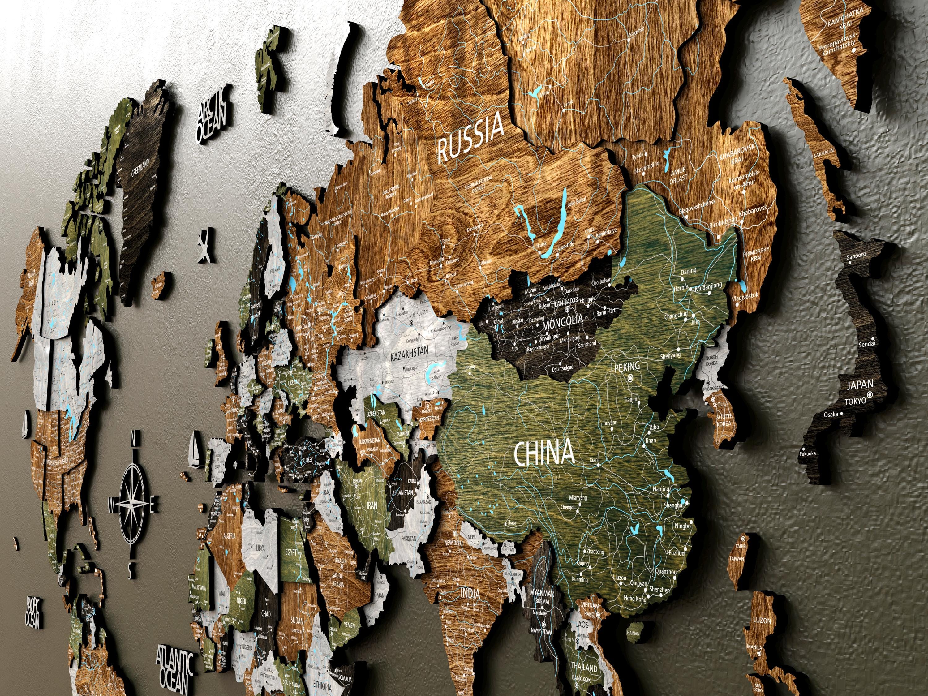 3D Wooden World Push Pin Travel Map
