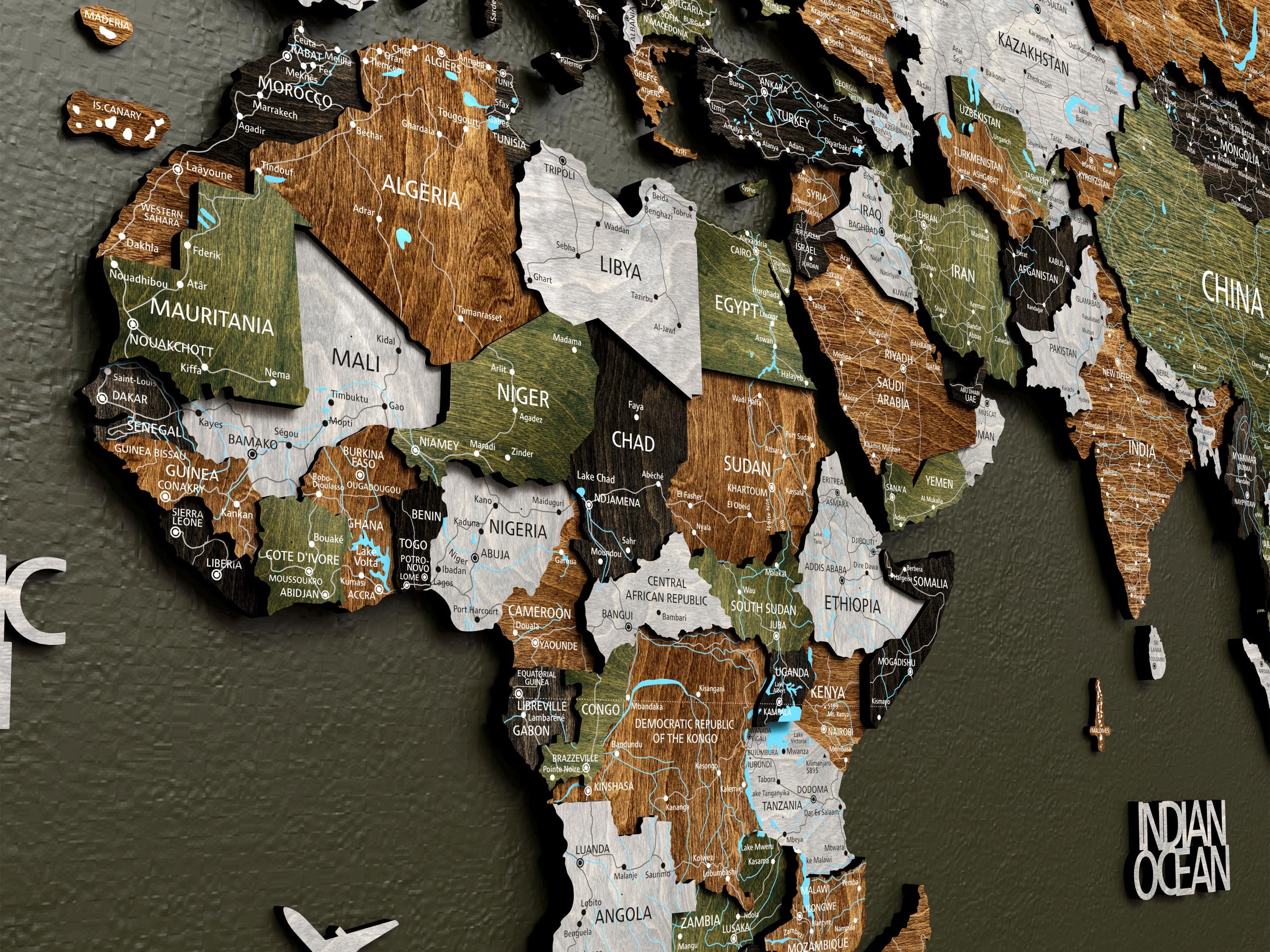 3D Wooden World Push Pin Travel Map