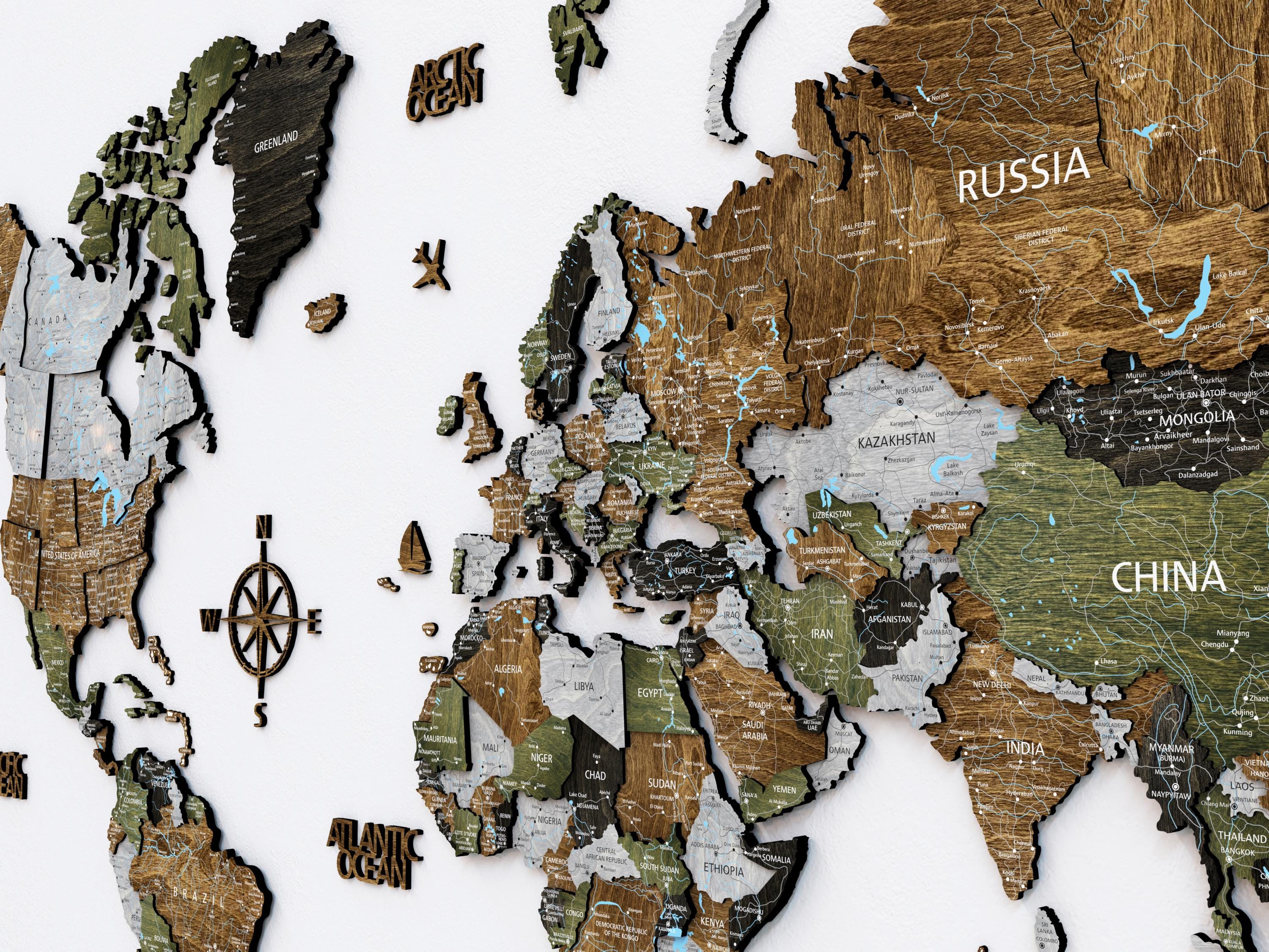 3D Wooden World Push Pin Travel Map