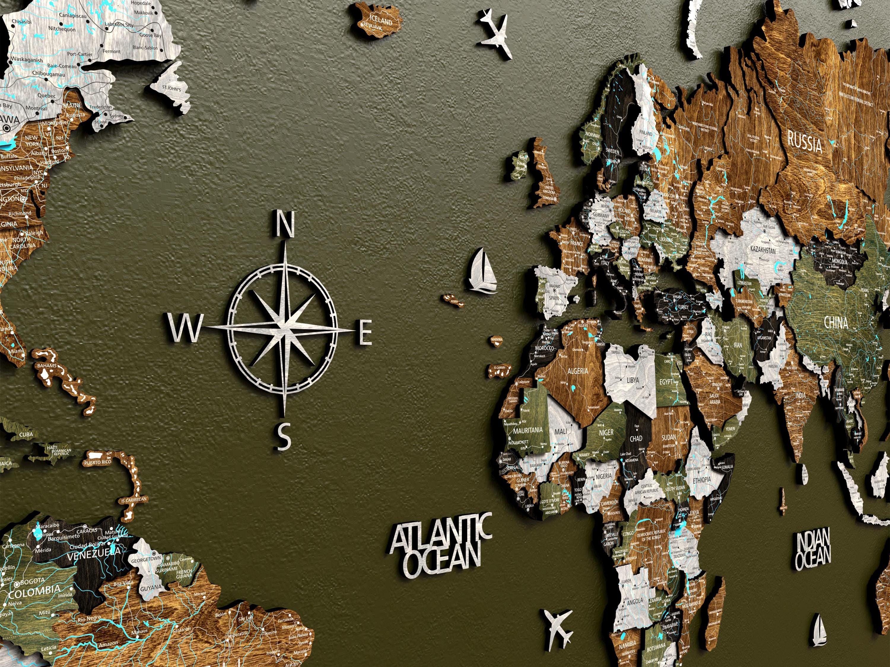 3D Wooden World Push Pin Travel Map