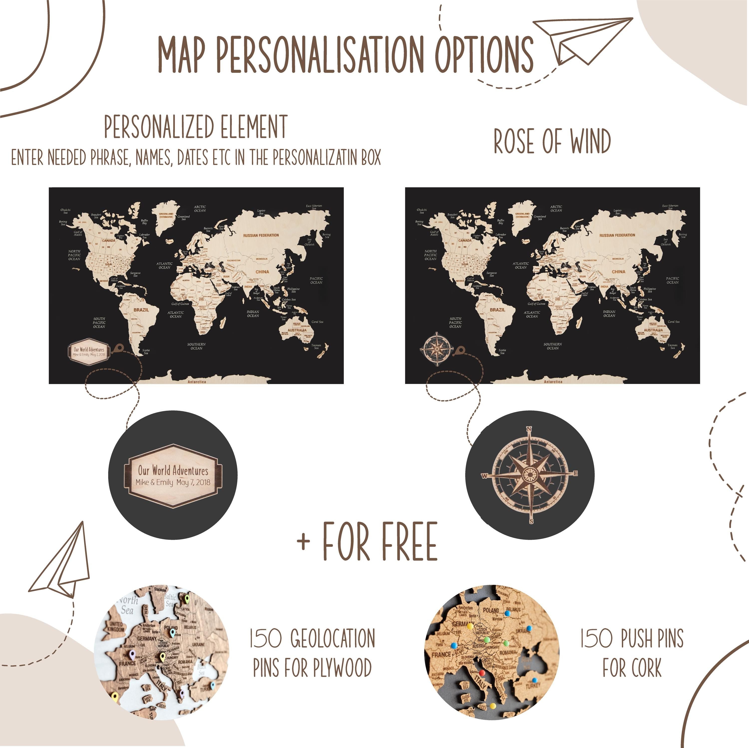 Family Travel Map With Pins Apartment Décor