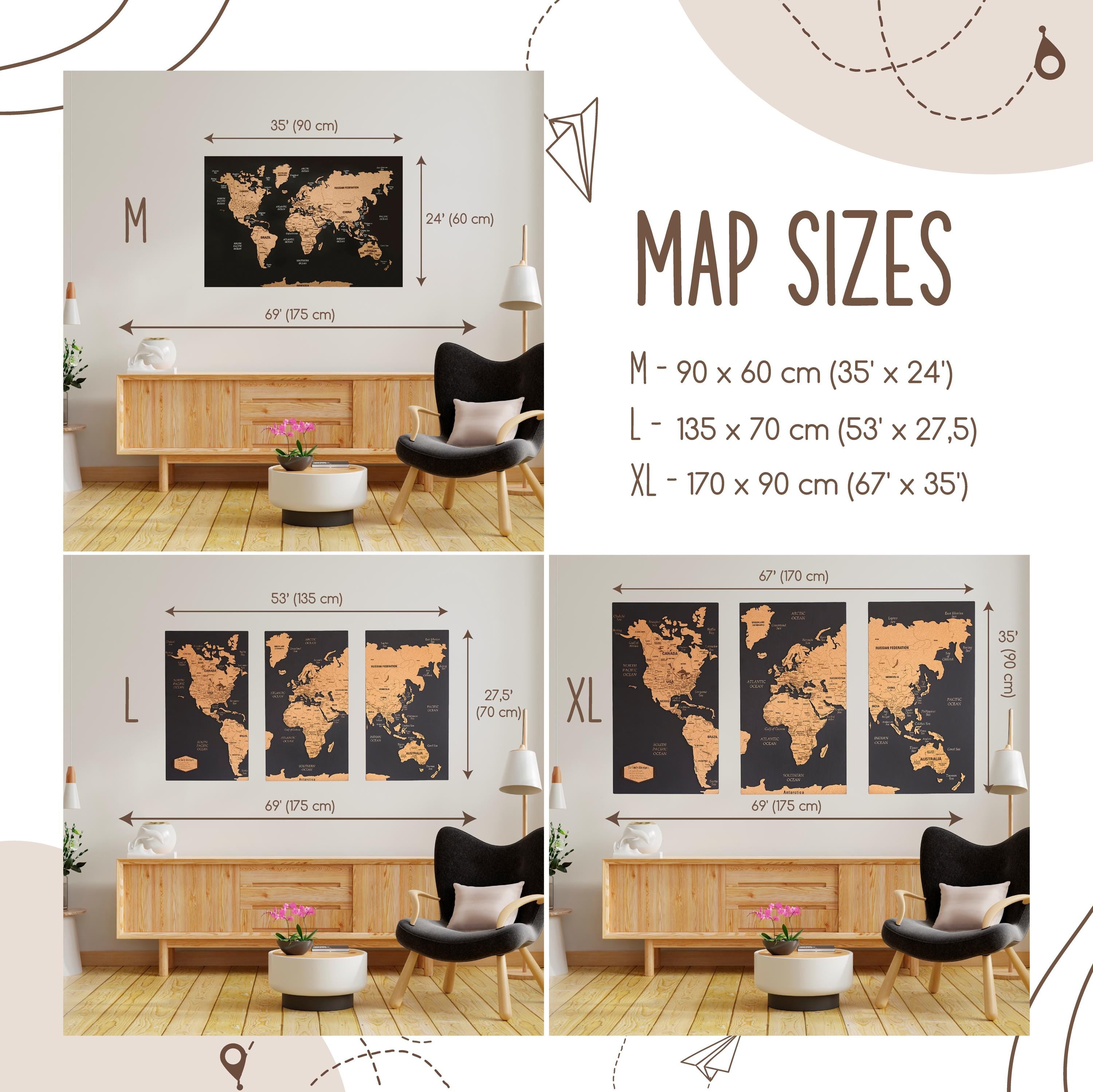 Family Travel Map With Pins Apartment Décor