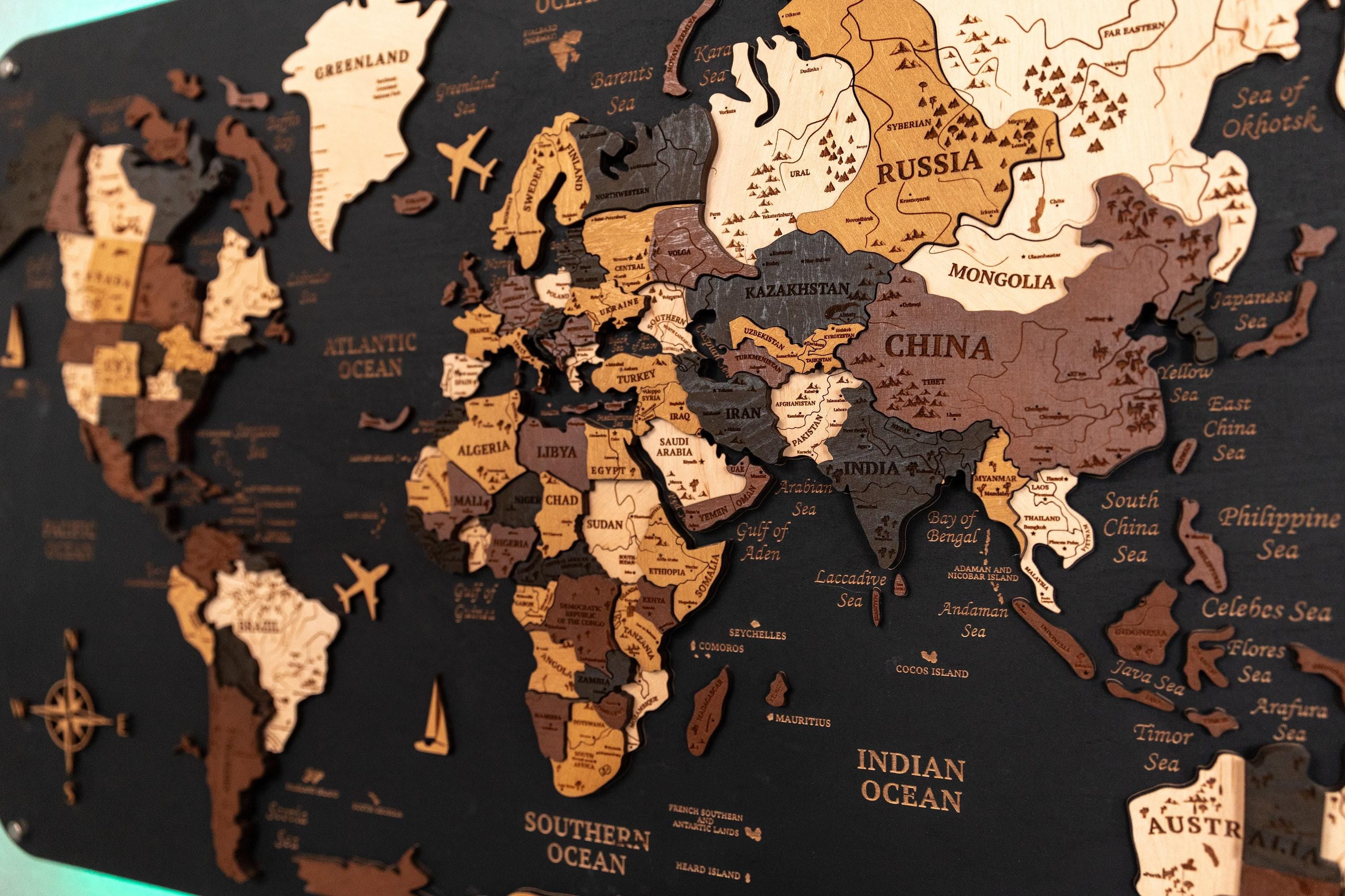 Wooden World Map Push Pin Map