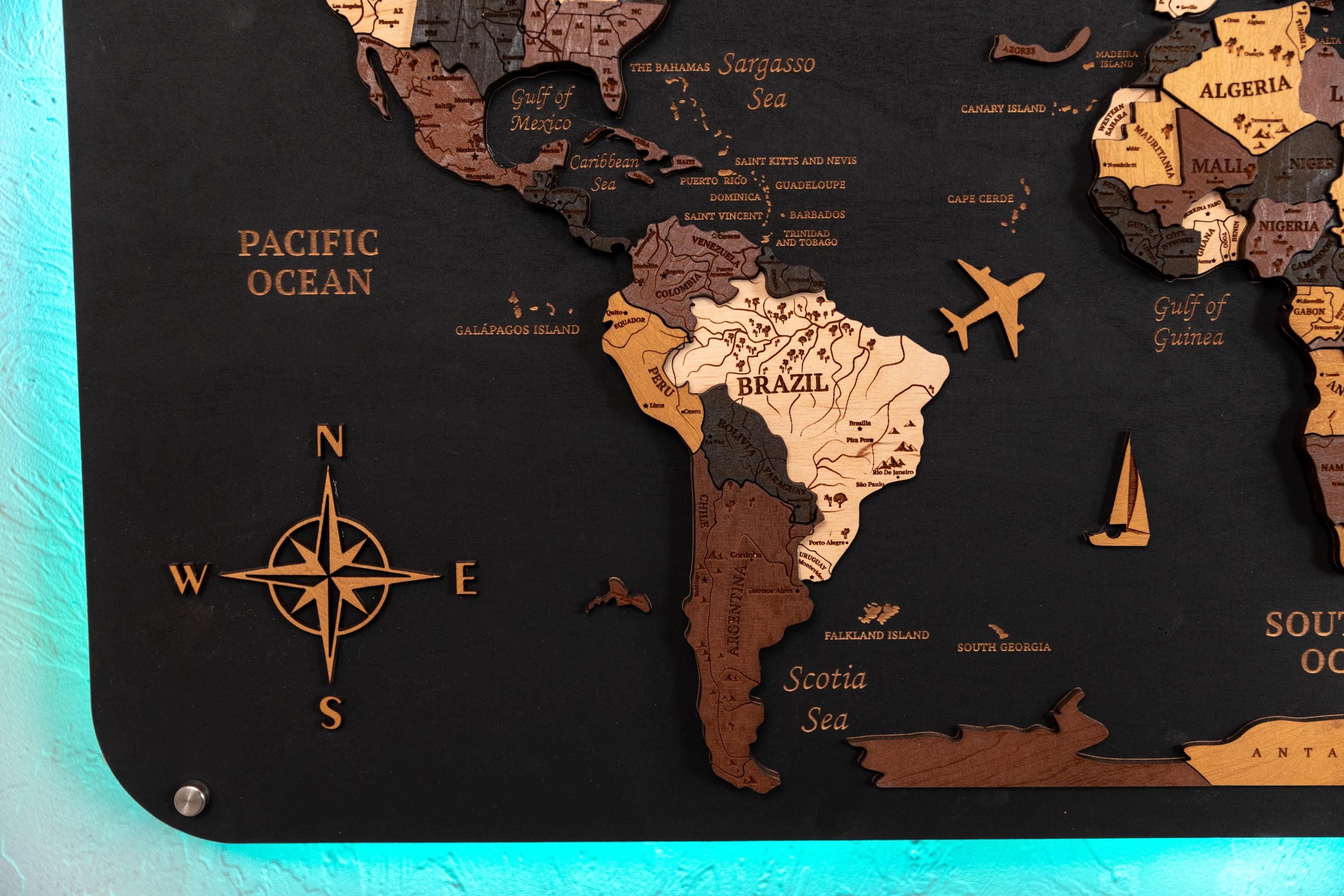 Wooden World Map Push Pin Map