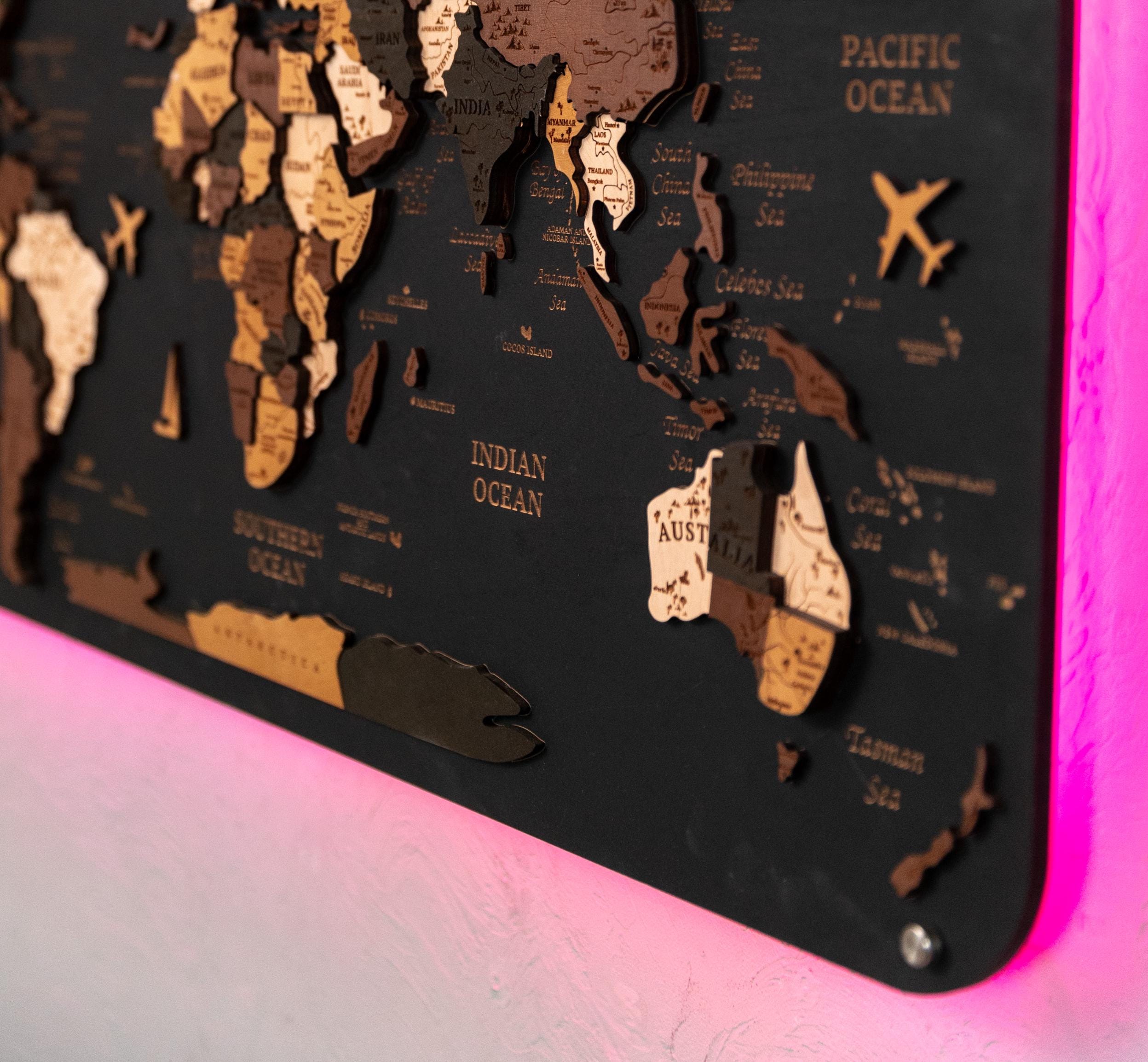 Wooden World Map Push Pin Map
