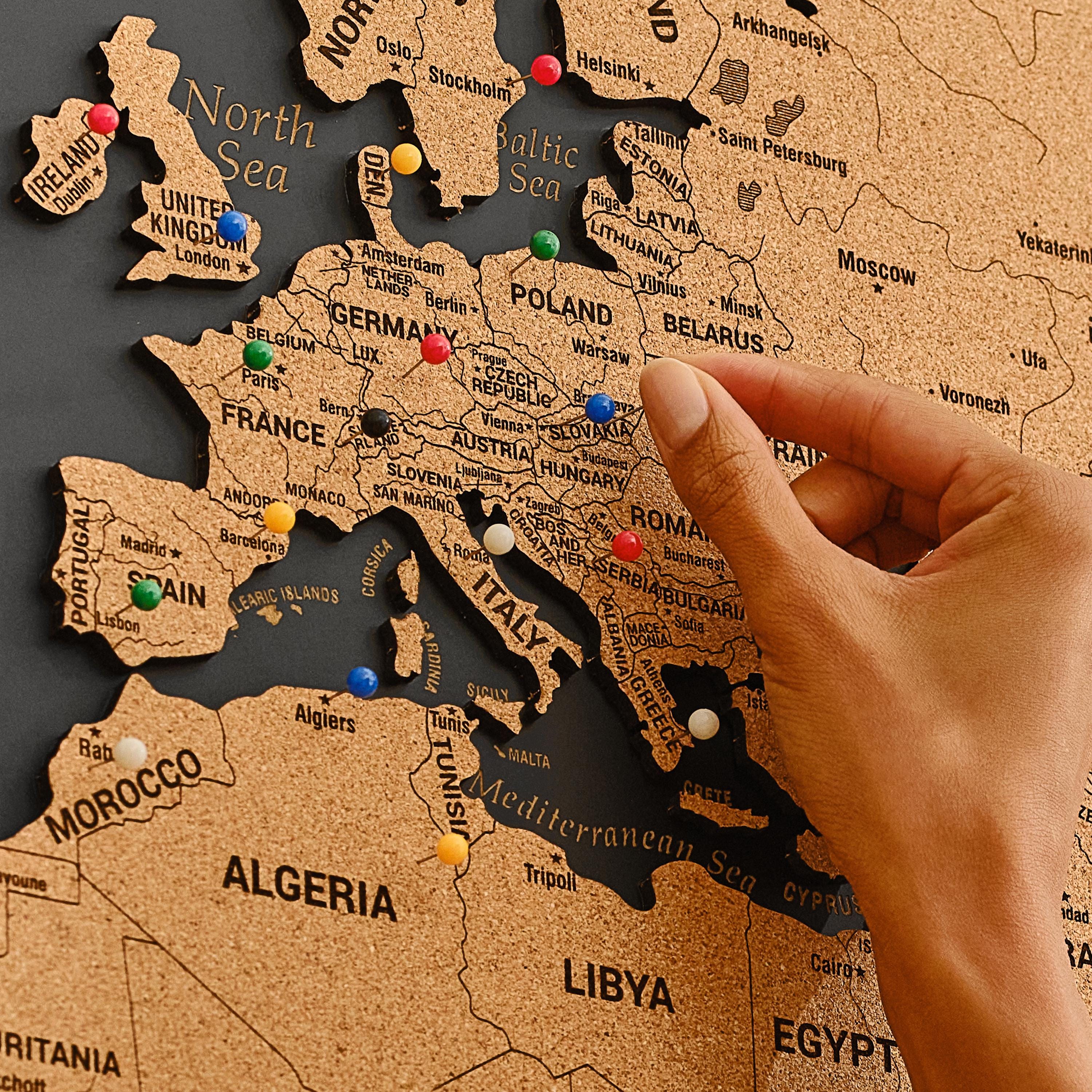 Family Travel Map With Pins Apartment Décor