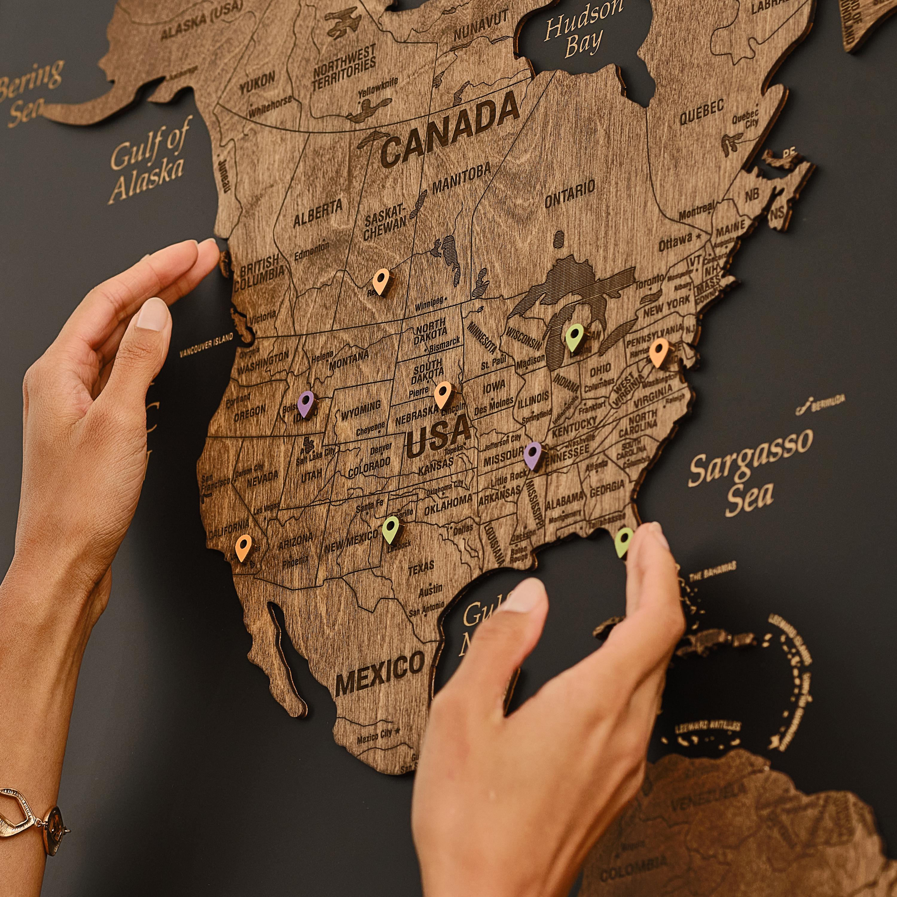 Family Travel Map With Pins Apartment Décor