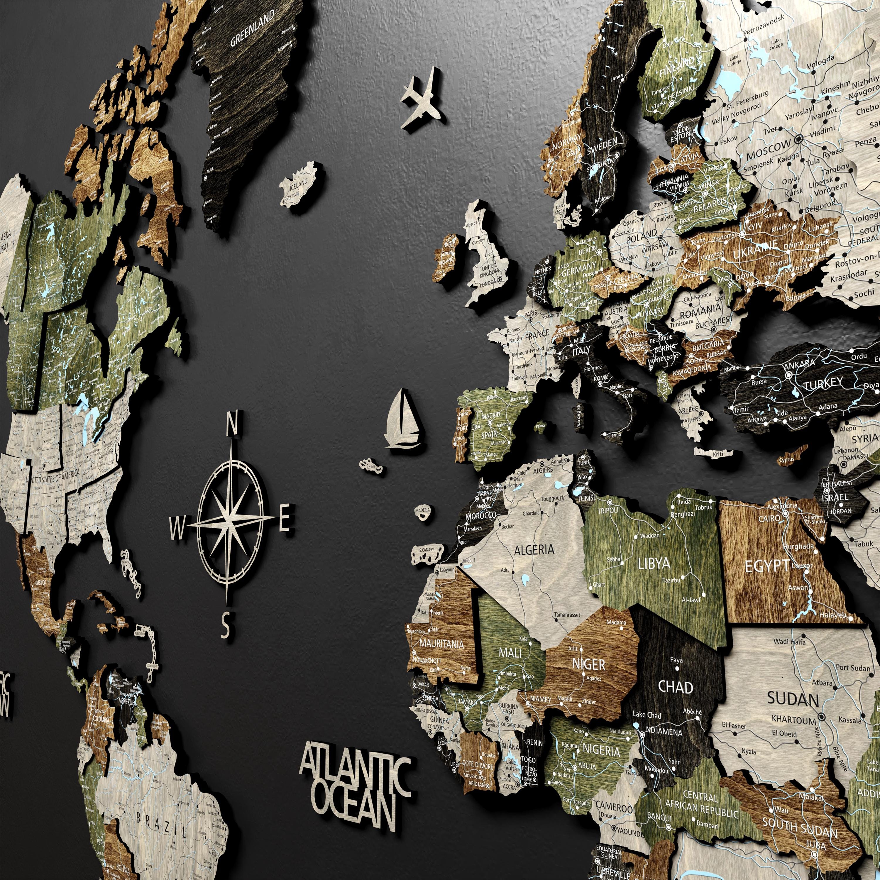 Wood Large Map Wall Décor - Handmade Travelers Map