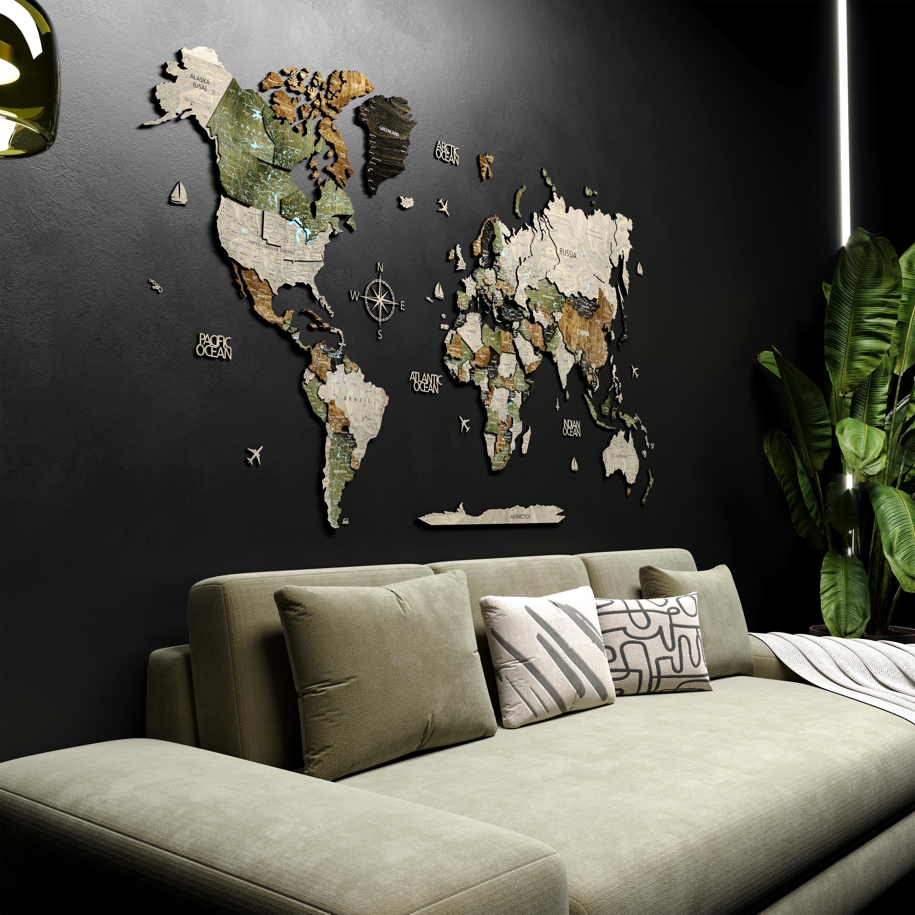 Wood Large Map Wall Décor - Handmade Travelers Map